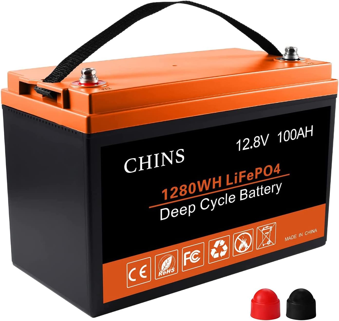 CHINS LiFePO4 Battery 12V 100AH Lithium Battery - Built-in 100A BMS, Perfect for Replacing Most of Backup Power, Home Energy Storage and Off-Grid etc.