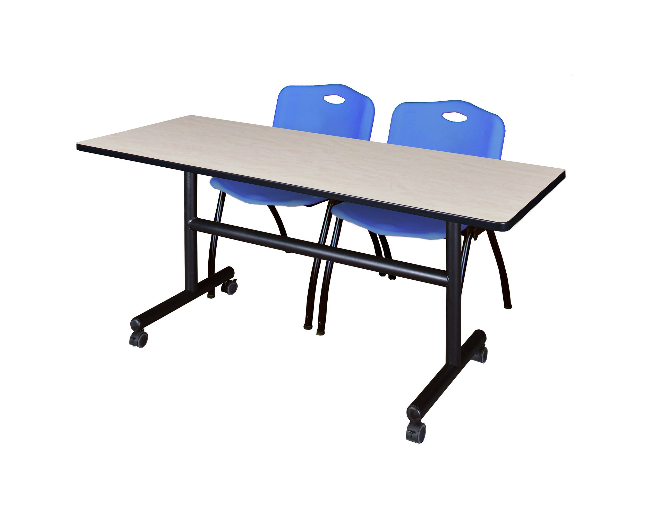 Kobe 60x22 Flip Top Mobile Training Table- Maple u0026 2 &M& Stack Chairs- Blue