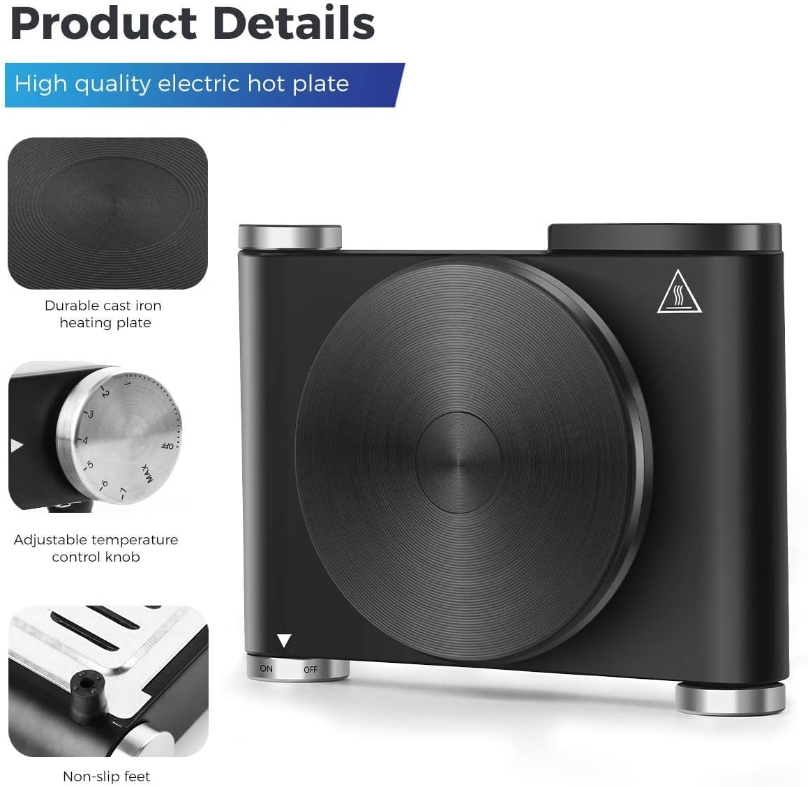 Cusimax Hot Plate Electric Burner Single Burner Cast Iron hot plates for cooking Portable Burner 1500W with Adjustable Temperature Control Stainless Steel Non-Slip Rubber Feet, Upgraded Version Pack of 2