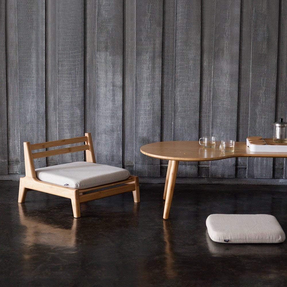 HUAWELL Bamboo Floor Chair for Living Room Japanese Tatami Chair with Cushion Accent Furniture