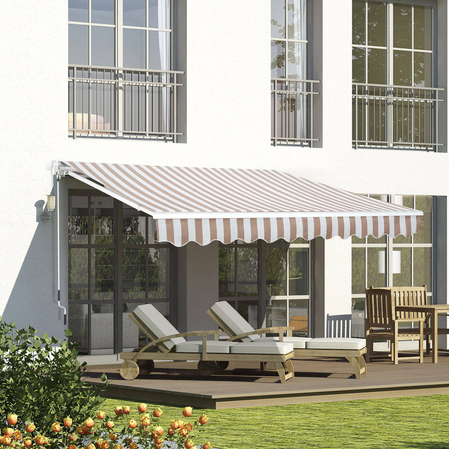Outsunny 11.8& x 8.2& Outdoor Patio Manual Retractable Exterior Window Awning with Durable PU Design Beige