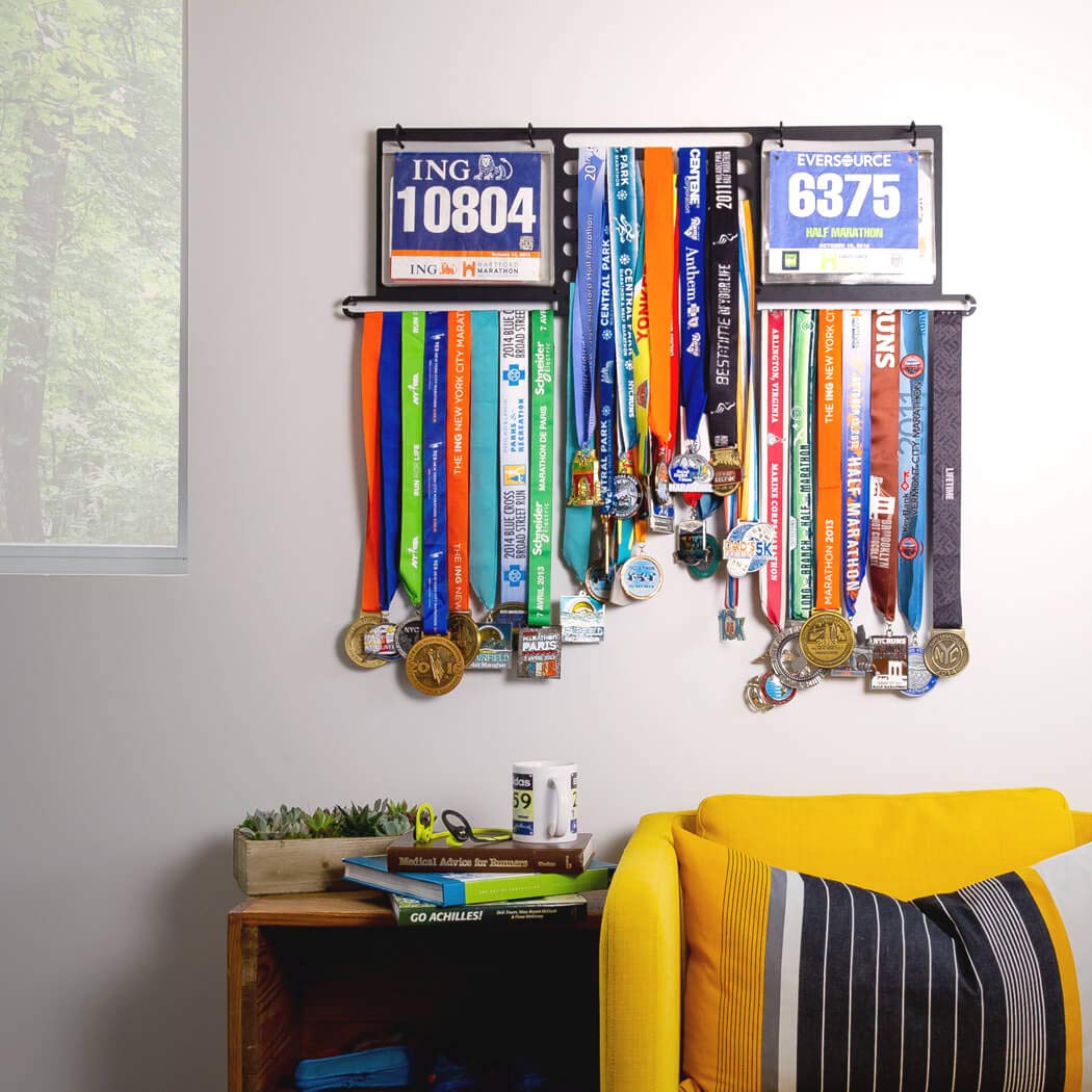 Deluxe BibFOLIO+ Race Bib & Medal Display | Wall Mounted Medal Hanger | Display Over 100 Medals & 200 Race Bibs Pack of 2
