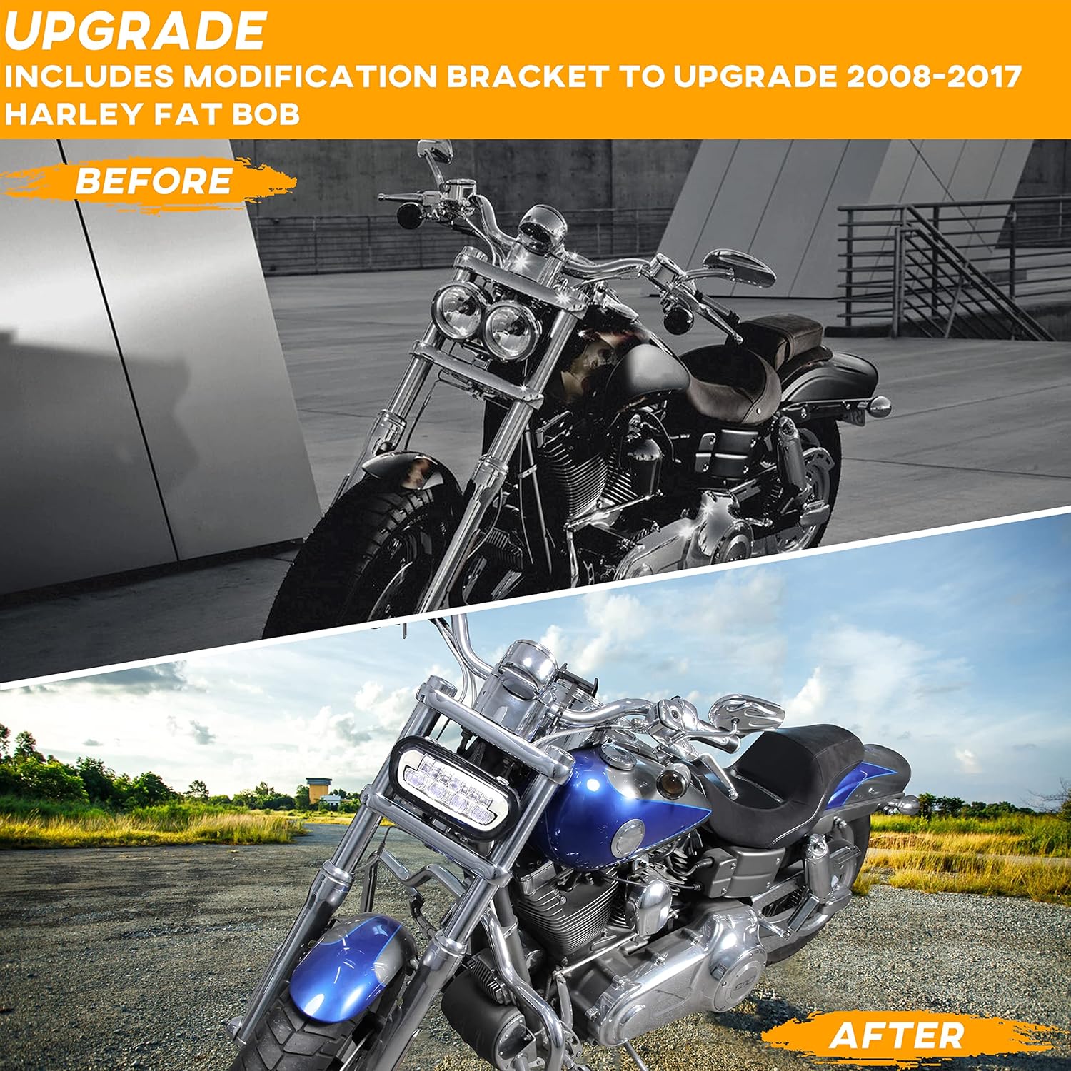 VEISUTOR LED Headlight Kit for Fat Bob 2008-2019, Integrate Design Full LED Head Light Front Lamp 6000K with Mounting Bracket for Harley Davidson Fat Bob 2008-2019 Accessories