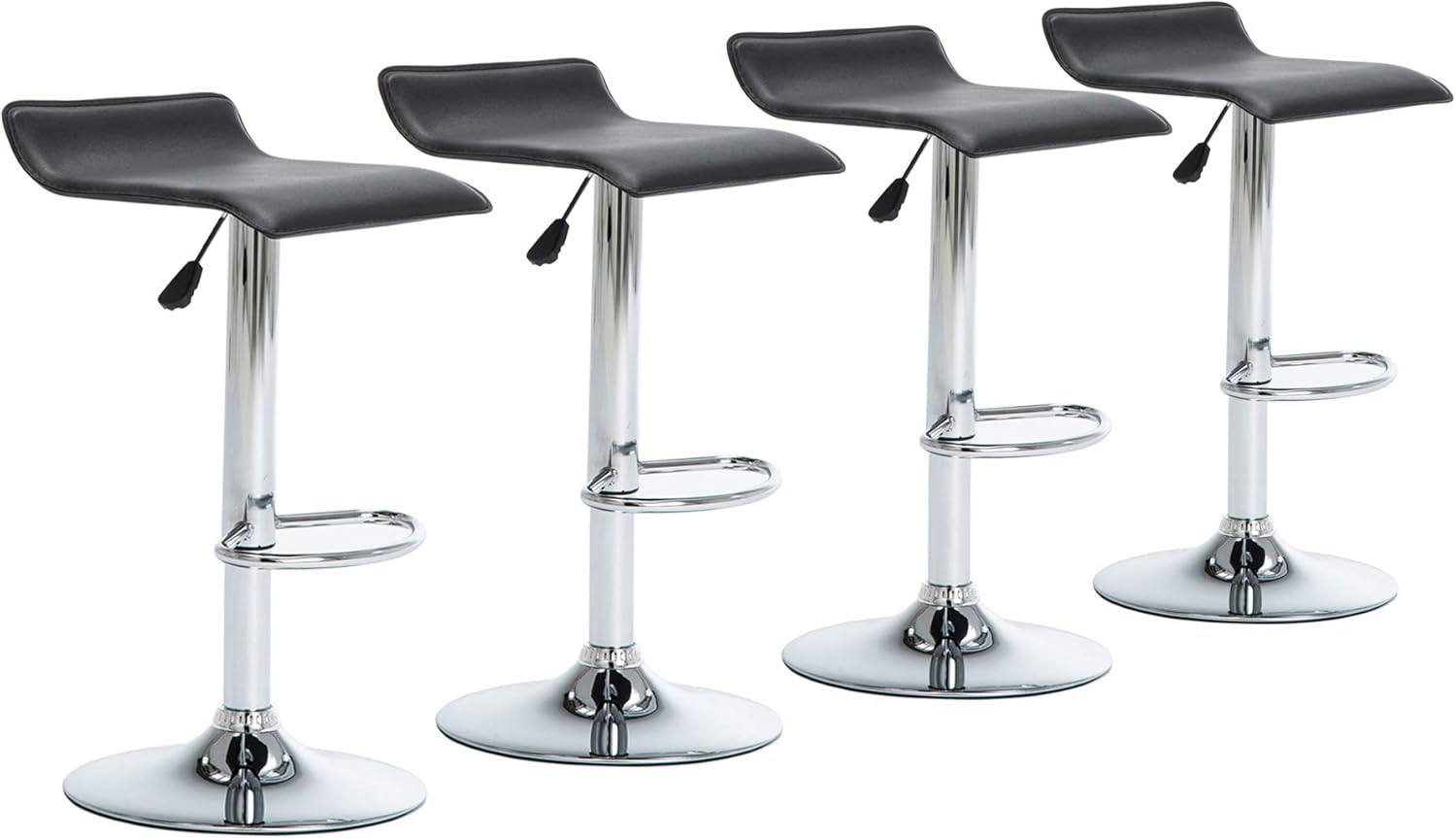 NOBPEINT Contemporary Chrome Air Lift Adjustable Swivel Barstool, Set of 4(Black)