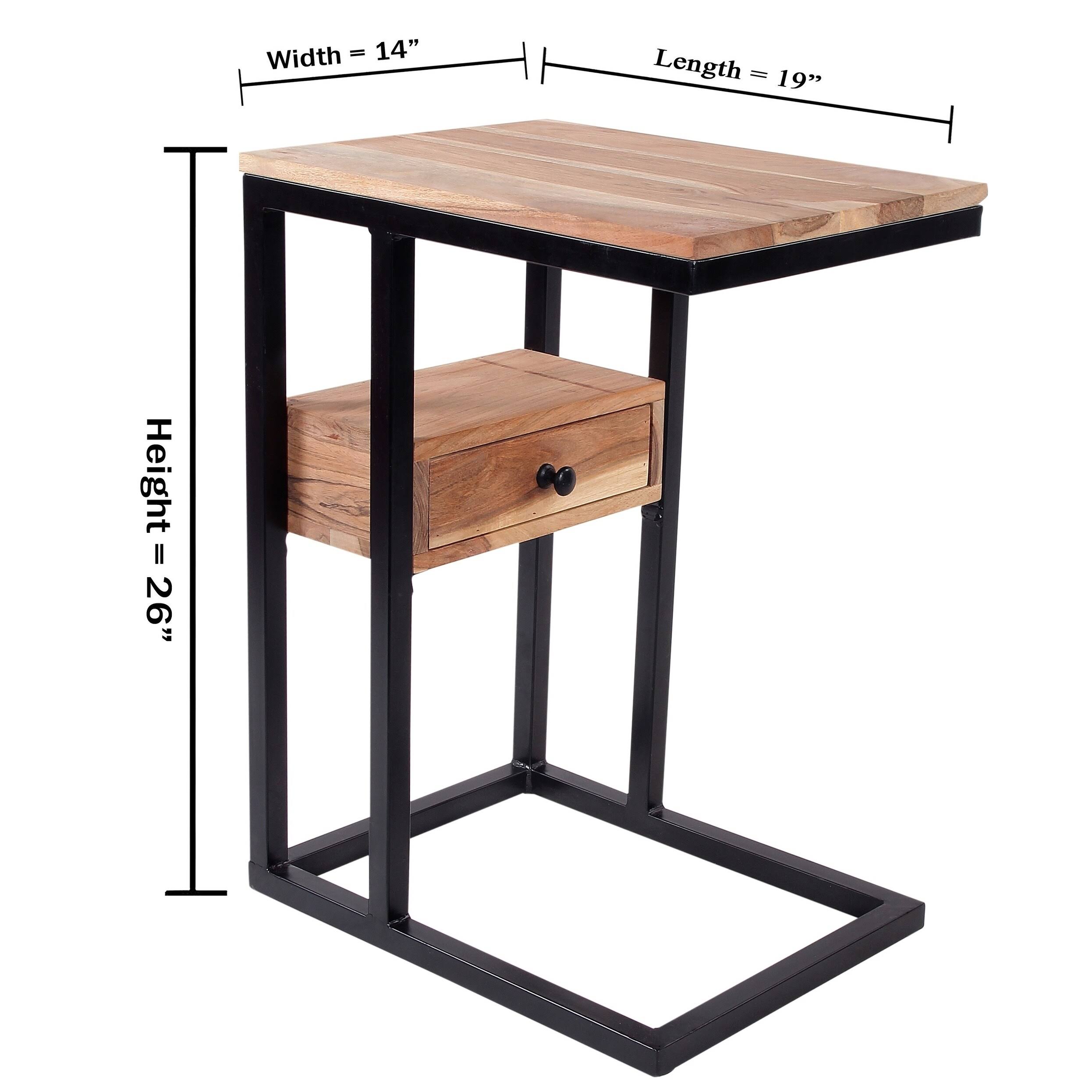 Porch u0026 den Cloverdale Acacia Wood C-Shape Sofa End Table with Drawer (Set of 2)