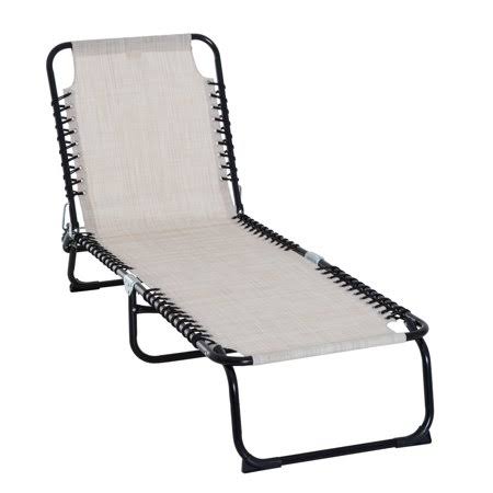 Outsunny 3-Position Reclining Beach Chair Chaise Lounge Folding Chair - White, Beige