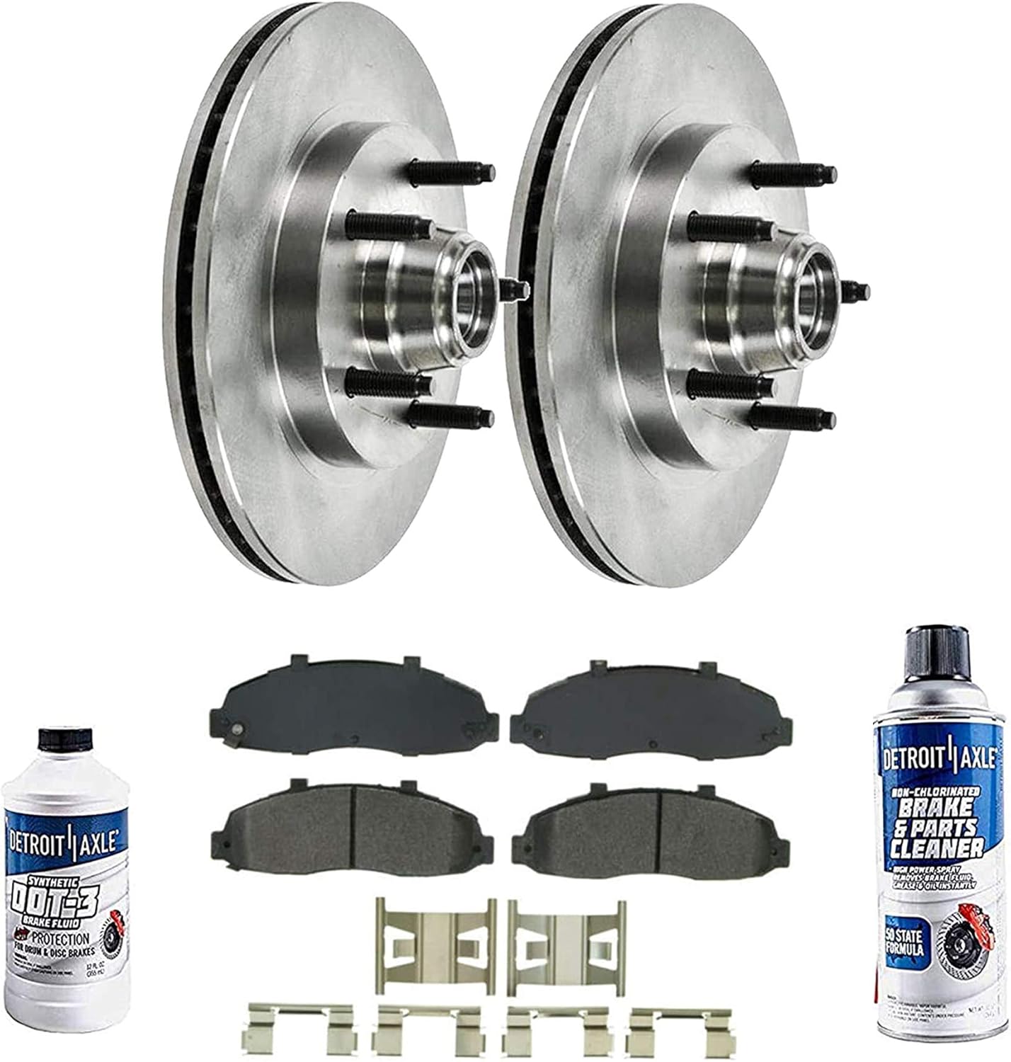 Detroit Axle - Pair (2) Front Disc Brake Kit Rotors w/Ceramic Pads w/Hardware & Brake Kit Cleaner for 2000 2001 2002 2003 Ford F-150 2WD - [2002 Lincoln Blackwood]