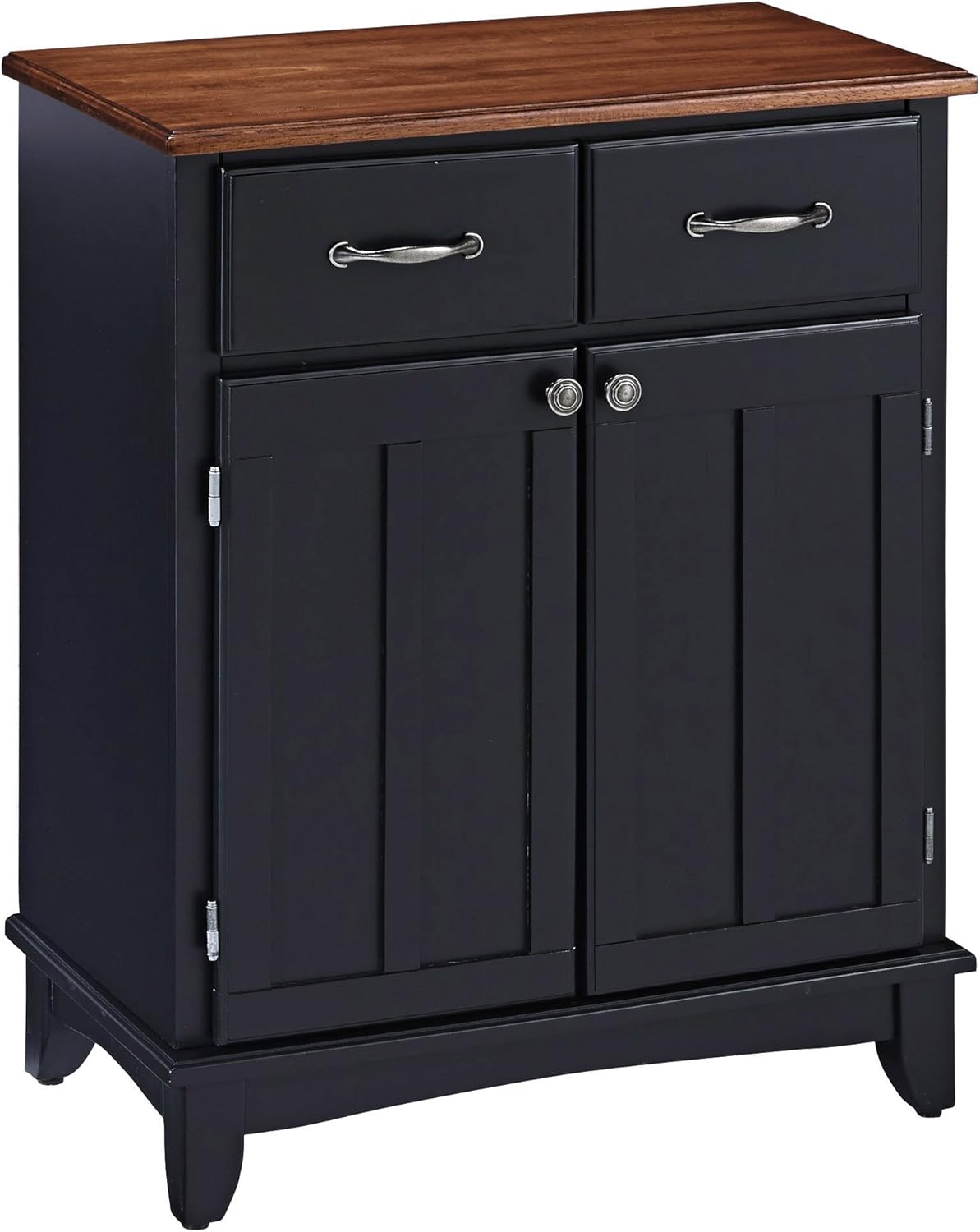 Home Styles Buffet of Buffets Black with 18-gauge Stainless Steel Top, Two Drawers, Two Wood Panel Doors, Brushed Steel Hardware, and Adjustable Shelf