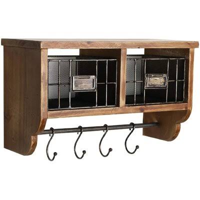 Rustic Coat Rack Wall Mounted Shelf with 4 Hooks, Hanging Entryway Organizer for Mug Coffee Cup, Holding Solid Wooden Shelf with