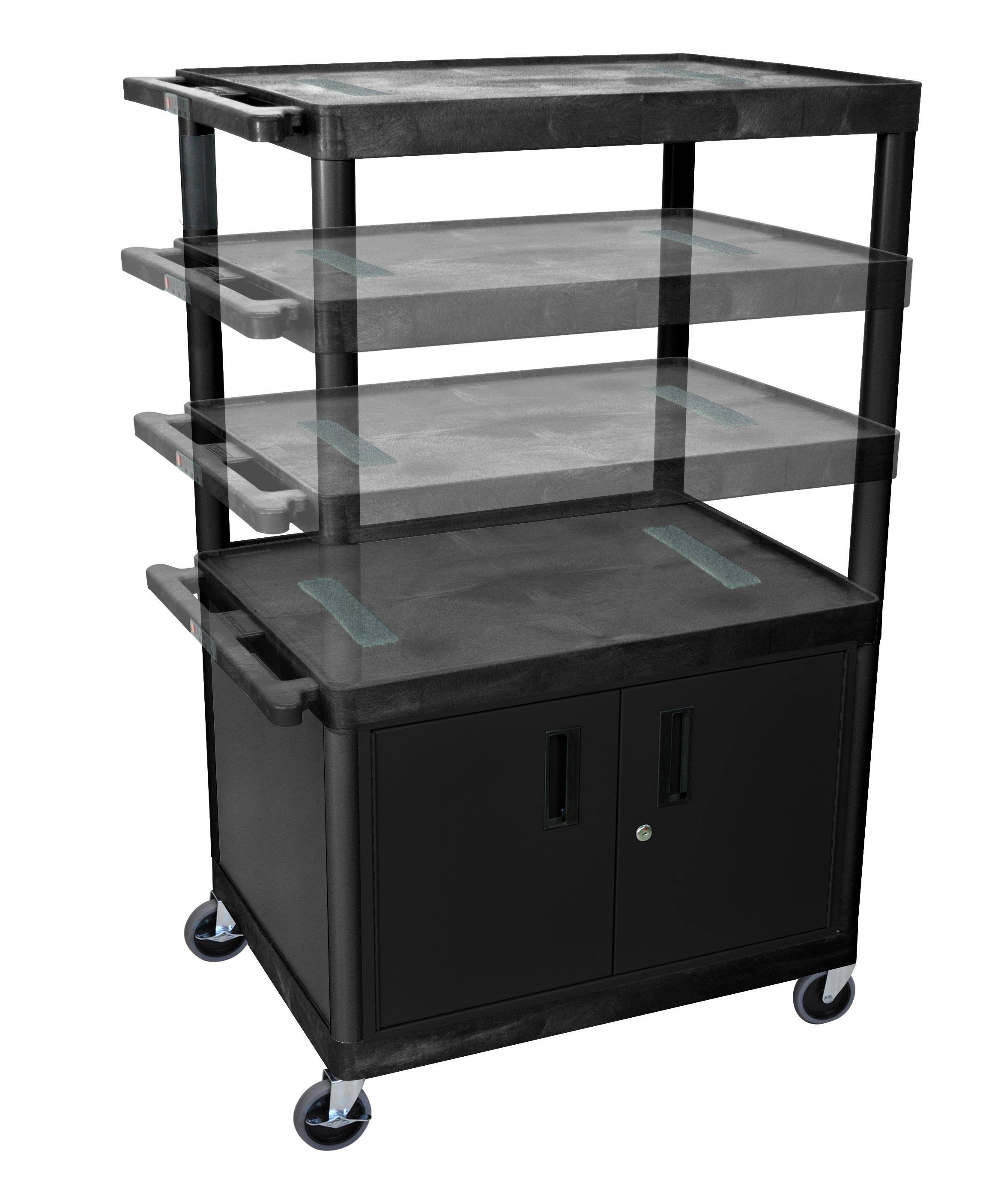 Luxor LELDUOC-B Black Endura Multi-Height 3 Shelf A/V Cart with Cabinet