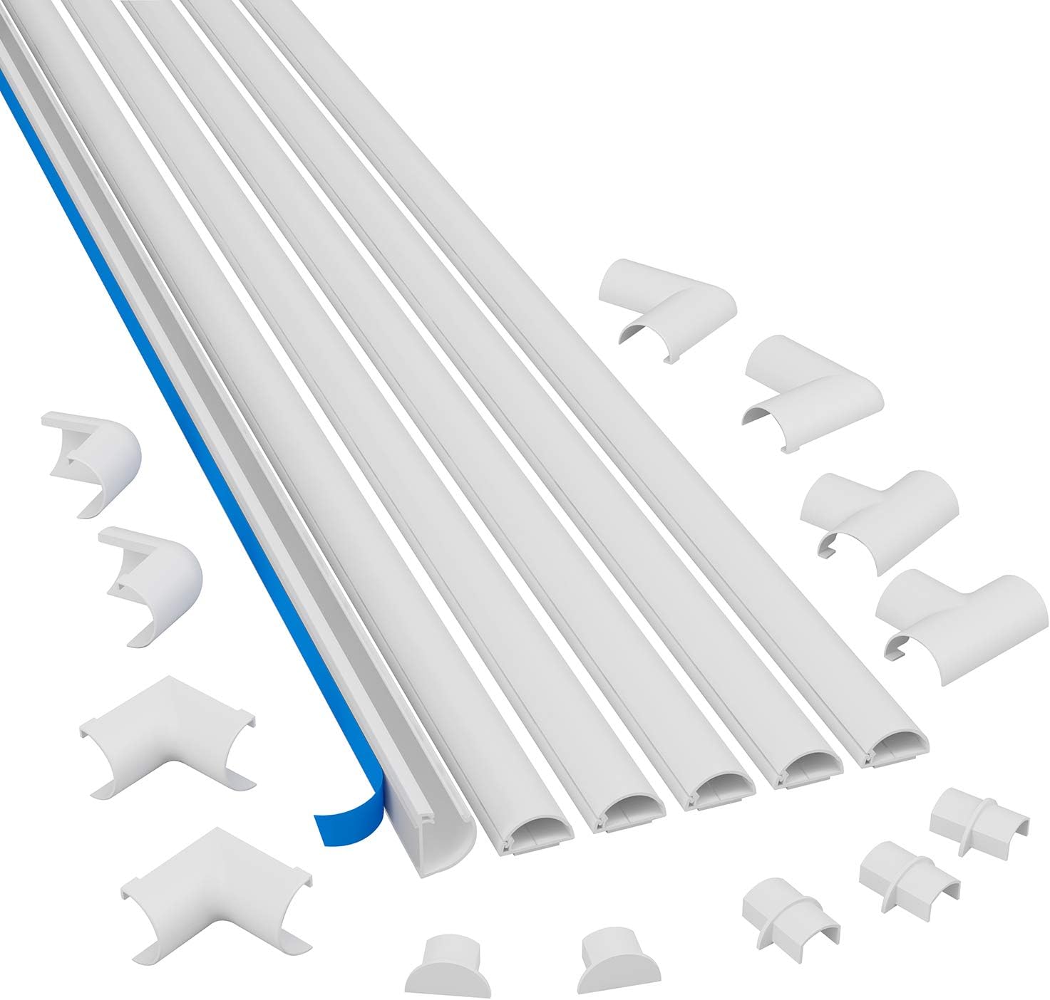 D-Line Small Cord Cover Kit, 30FT Self-Adhesive Wire Hider, Cable Raceway to Hide Wires on Wall, Cable Management - 6X 5FT Channels and Accessories Pack of 2