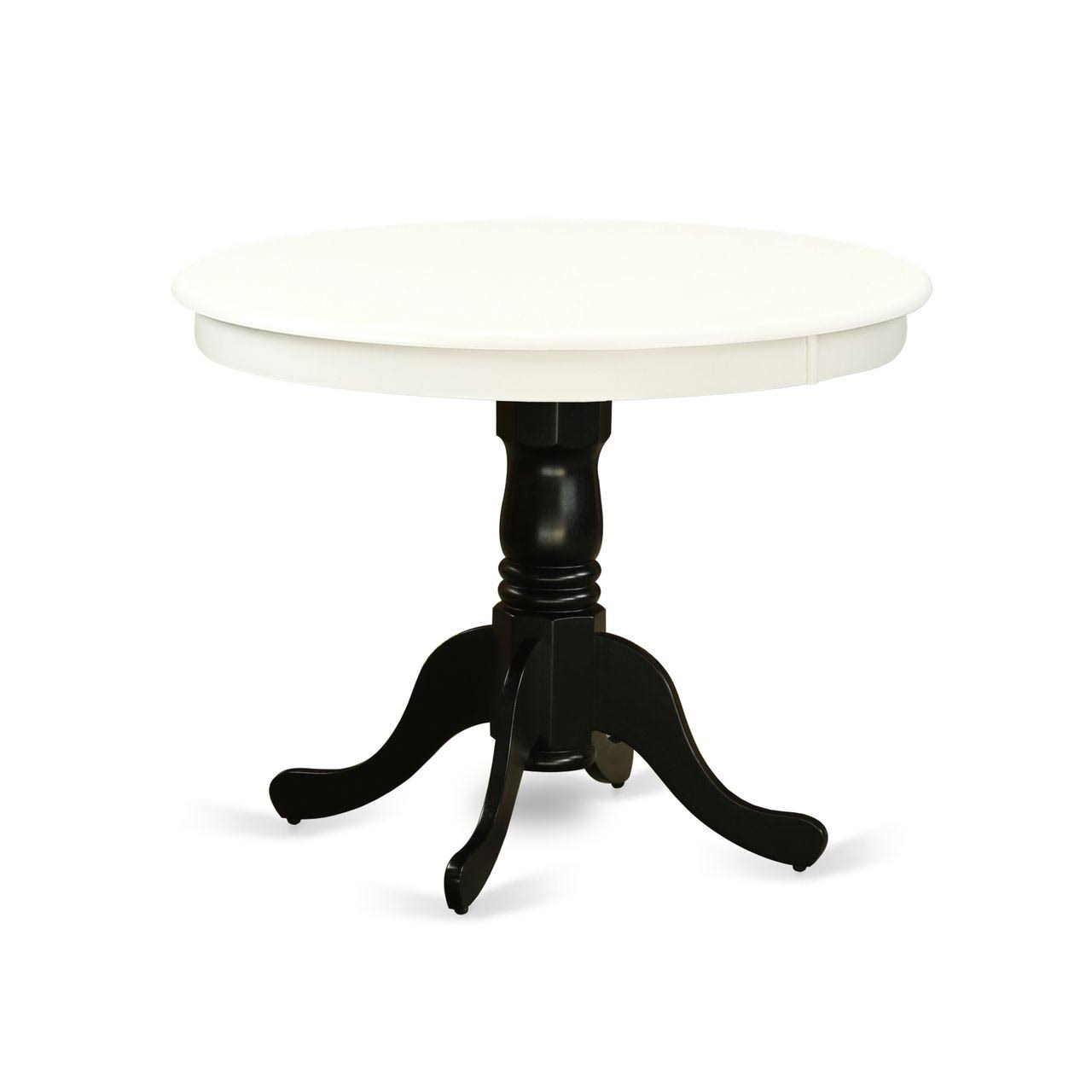 East West Furniture Ant-lbk-tp Antique Table 36x22 Round in Linen White and Black Finish