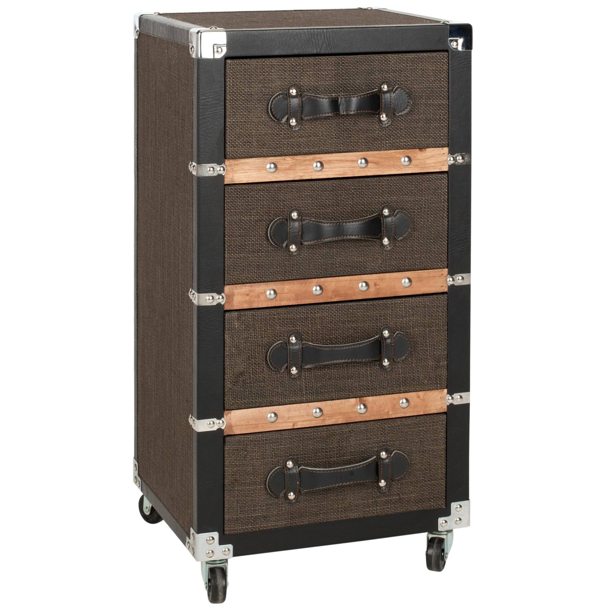 Safavieh Brent 4 Drawer Rolling Chest/Black-Brown-Silver