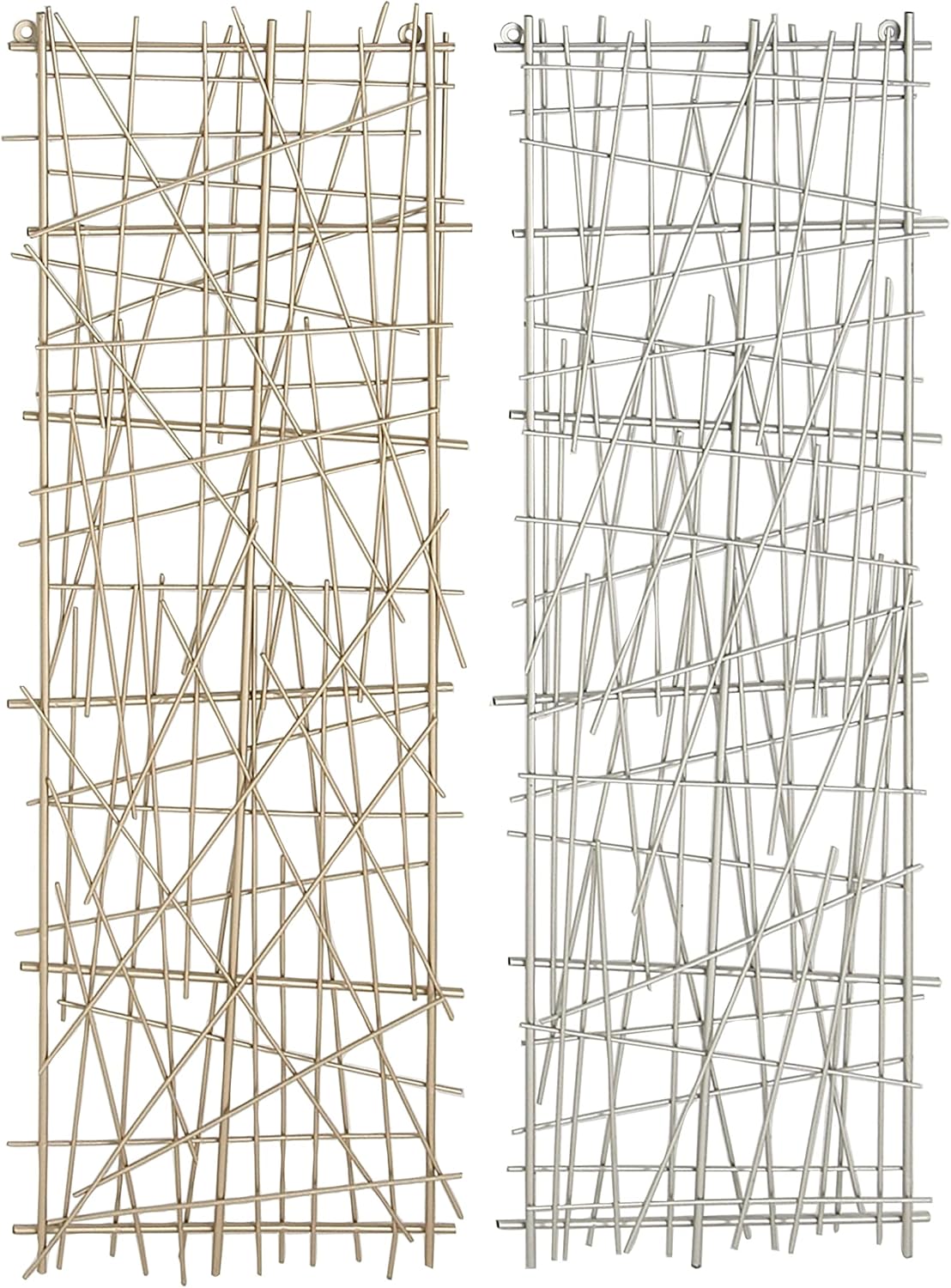 CosmoLiving by Cosmopolitan 77598 Large Rectangular Gold & Silver Crosshatched Abstract Art Metal Wall Decor Panels | Set of 2: 13” x 36” Each