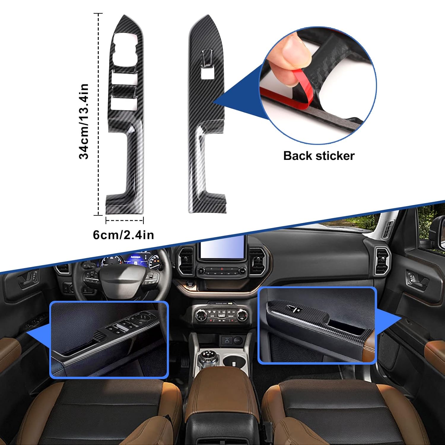 Window Lift Trim Switch Panel Cover Compatible with 2021 2022 Bronco Sport Accessories 4 PCS Carbon Fiber Door Armrest Window Control Shift Button Protection Interior Decoration