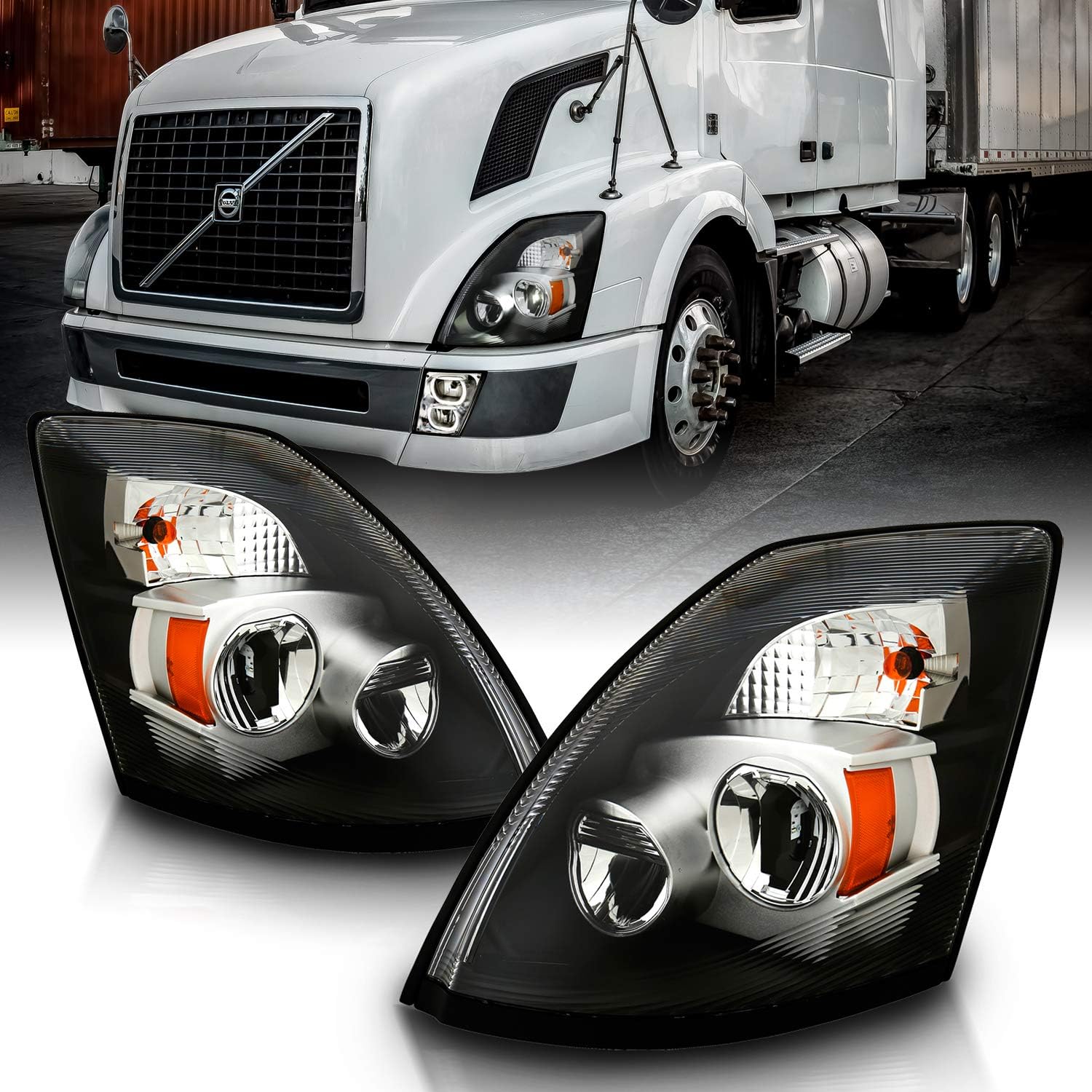 AmeriLite Chrome [Extreme LED High/Low Beam] 6000K Replacement Headlights Set for Volvo VNL/VNX - Driver and Passenger