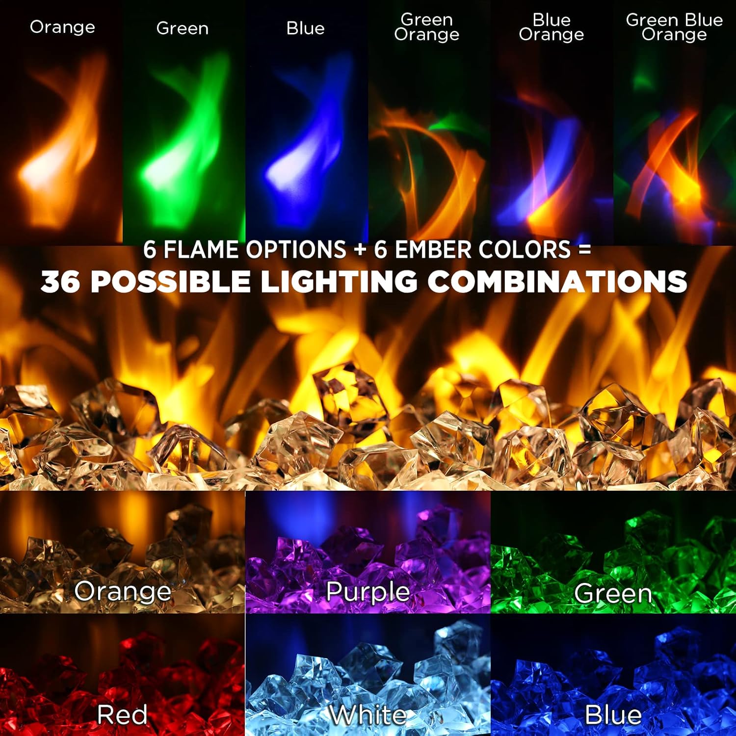 TURBRO in-Flames 42 Inch Electric Fireplace - Wall-Mounted or Standing Base - Adjustable Flame Effects, Thermostat, Timer, Remote Control, 1400W Heater - INF42-W