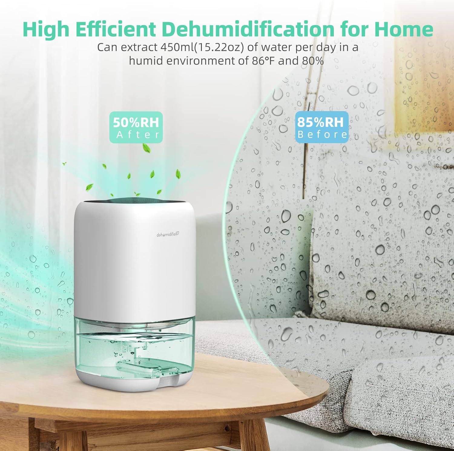 Mini Dehumidifier for Home, Small Dehumidifier, 35oz/1000ml Capacity for 50-260Sq.ft Utra-Quiet Compact Portable Mini Dehumidifier, with 7-Color LED Lights Auto Shut-Off, for Living Room, Kitchen, Bathroom, Bedroom, Basement, RV, Wardrobe Pack of 2