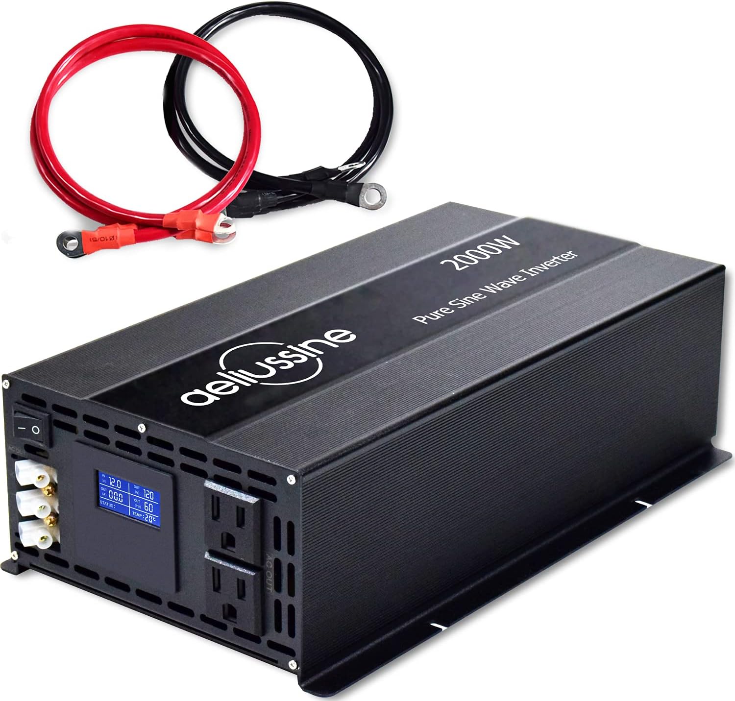 aeliussine 2000 watt Inverter Pure Sine Wave Power Inverter 12v to 110v 120v, dc to ac Inverter 4000W Surge, Hardwire Terminal & 2 US Outlet, 12 Volt Inverter for Car RV Truck Off Grid Solar System