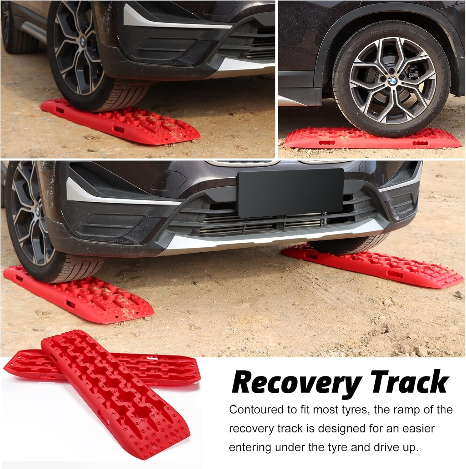 Apexcool Recovery Traction Boards Tracks Mat (Set of 2) for Off-Road Mud, Sand, Snow, Tire Traction Ladder (Red), 105CMx30CMx6CM (ARTB01)