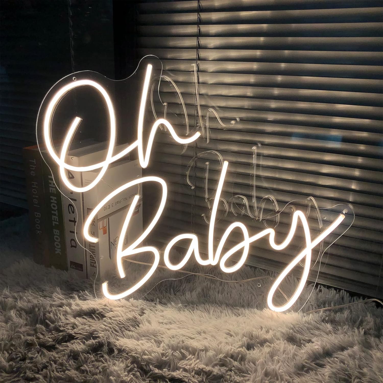 Oh Baby Neon Signs-Transparent Acrylic with Dimmers Light Up Lights Signs Indoor Bedroom Room Decor Wall Led Neon Sign 22.2×20.9 in Bar Christmas Party Wedding Girl Boy Living Room Office Warm White Pack of 2