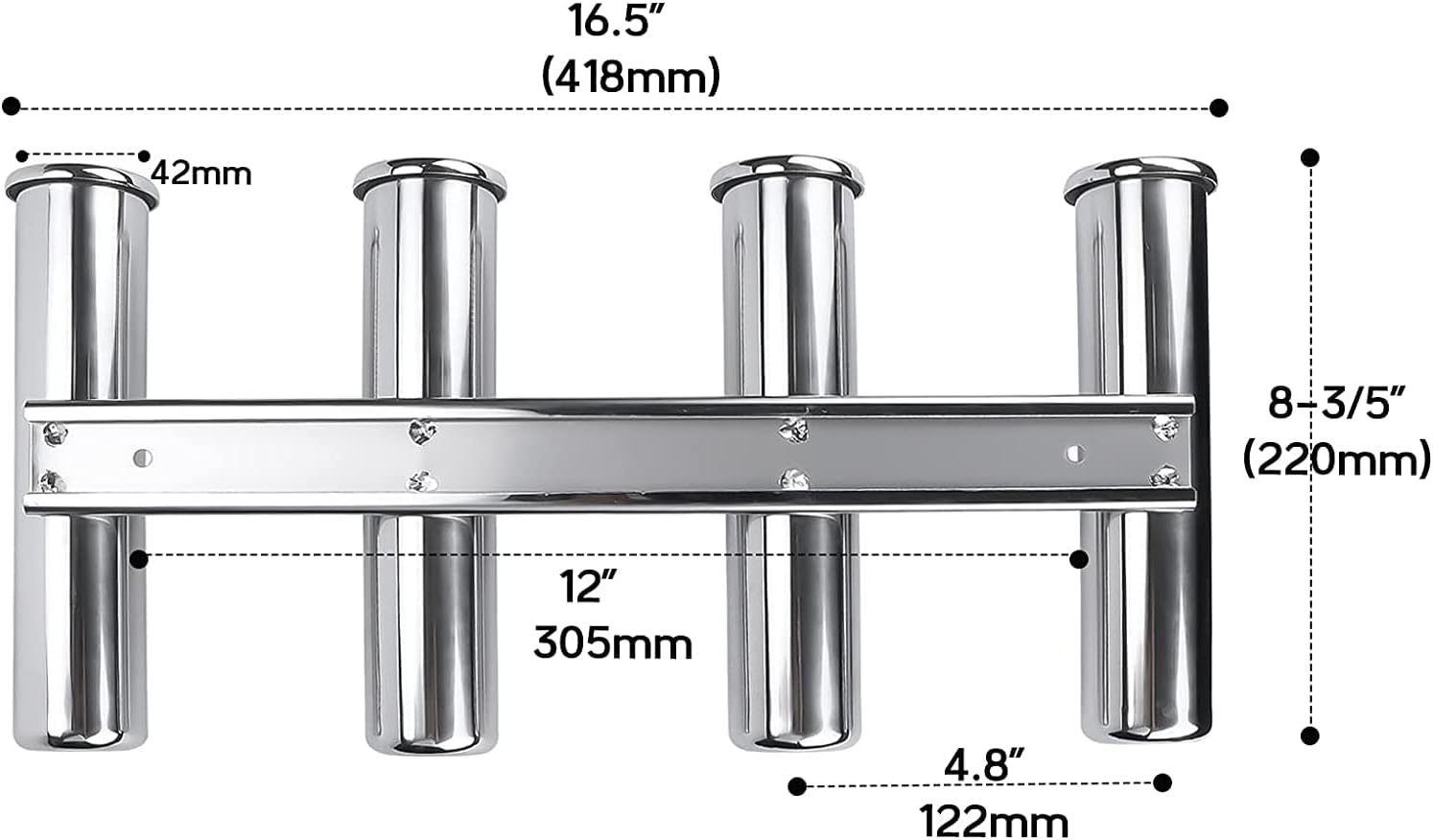 Wall-mounted 316 Stainless Steel Rod Holder 4 Tube Fishing Pod Rack For Marine Boat Yacht Camper RV