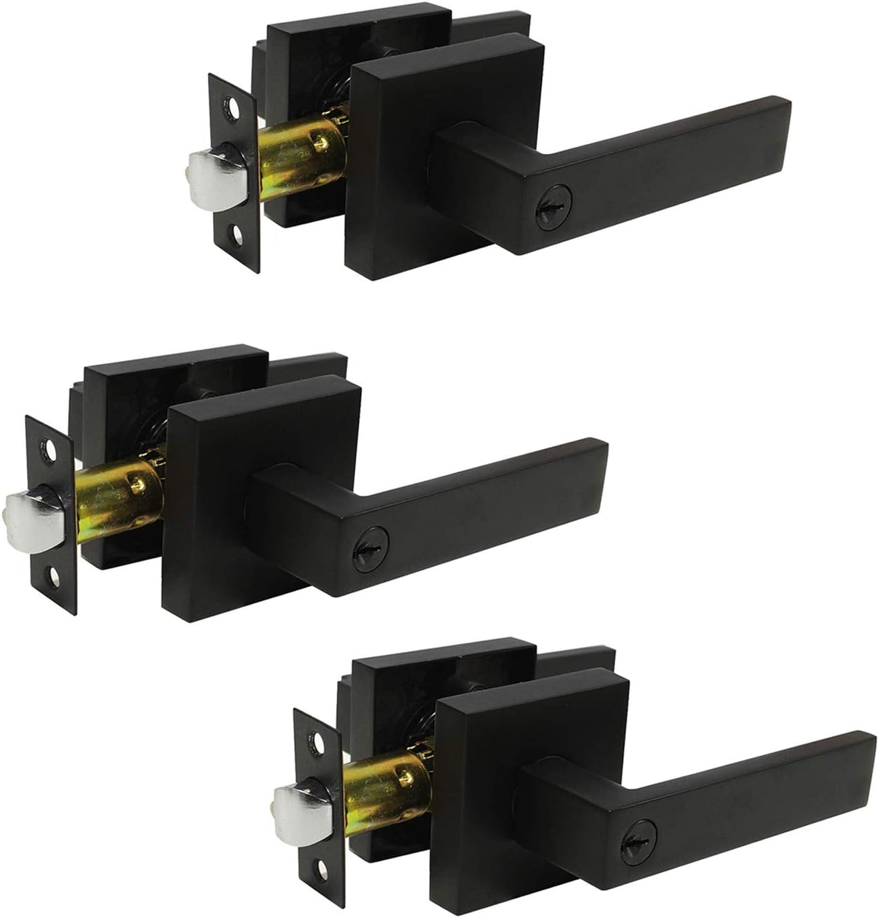 Bedroom Door Locks Privacy Lever for Bedroom/Bathroom, Interior Door Lever Keyless with Lock and Turn Thumb, Door Lock Matte Black Finish Doors Knobs, 3 Pack