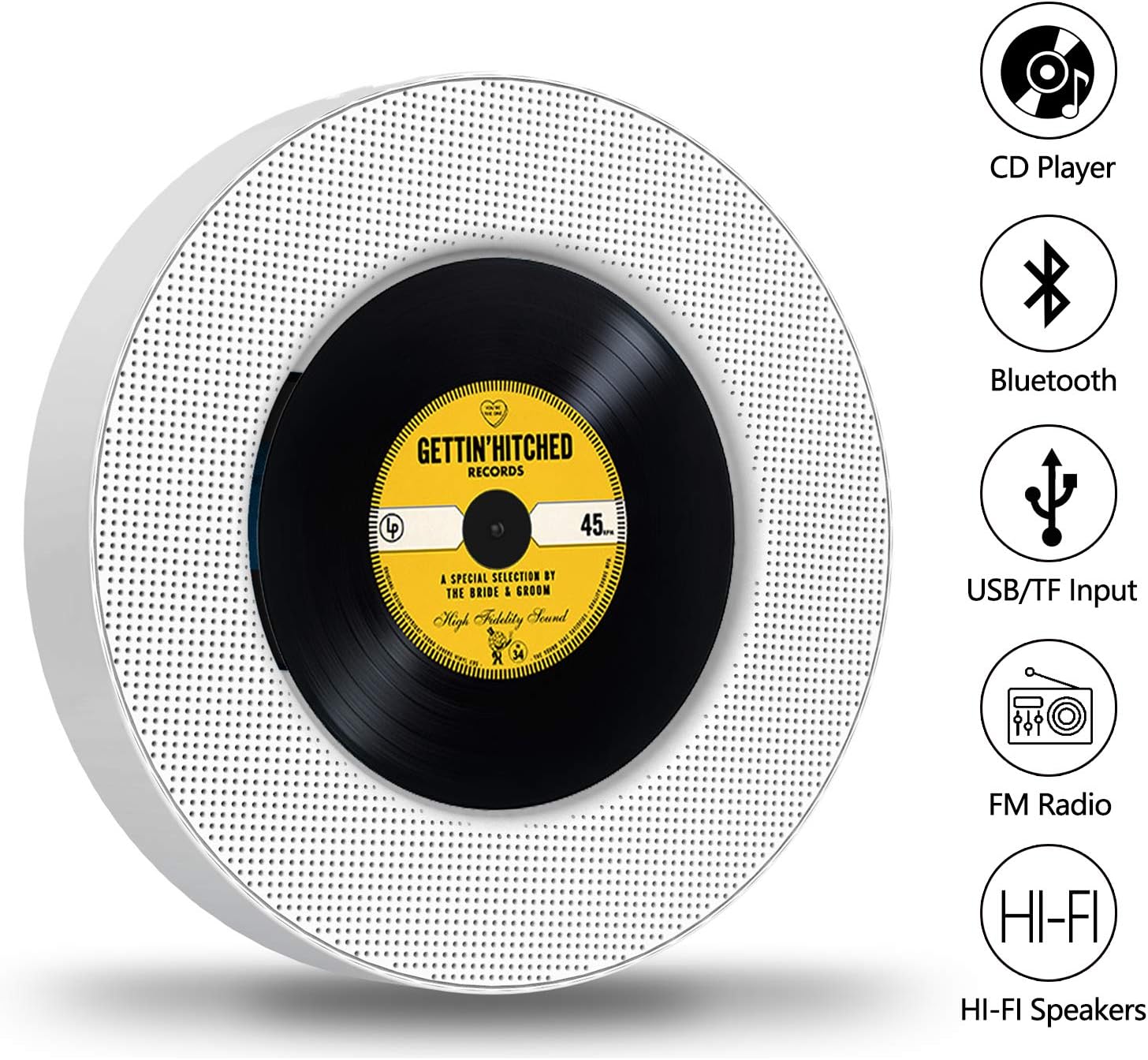 2021 Upgraded Portable CD Player with Bluetooth, FM Radio, Wall Mountable CD Music Player with IR Remote Control, Built-in HiFi Speakers, Support CD, USB, TF, AUX Input, Ideal for Gift and Home Decor Pack of 2