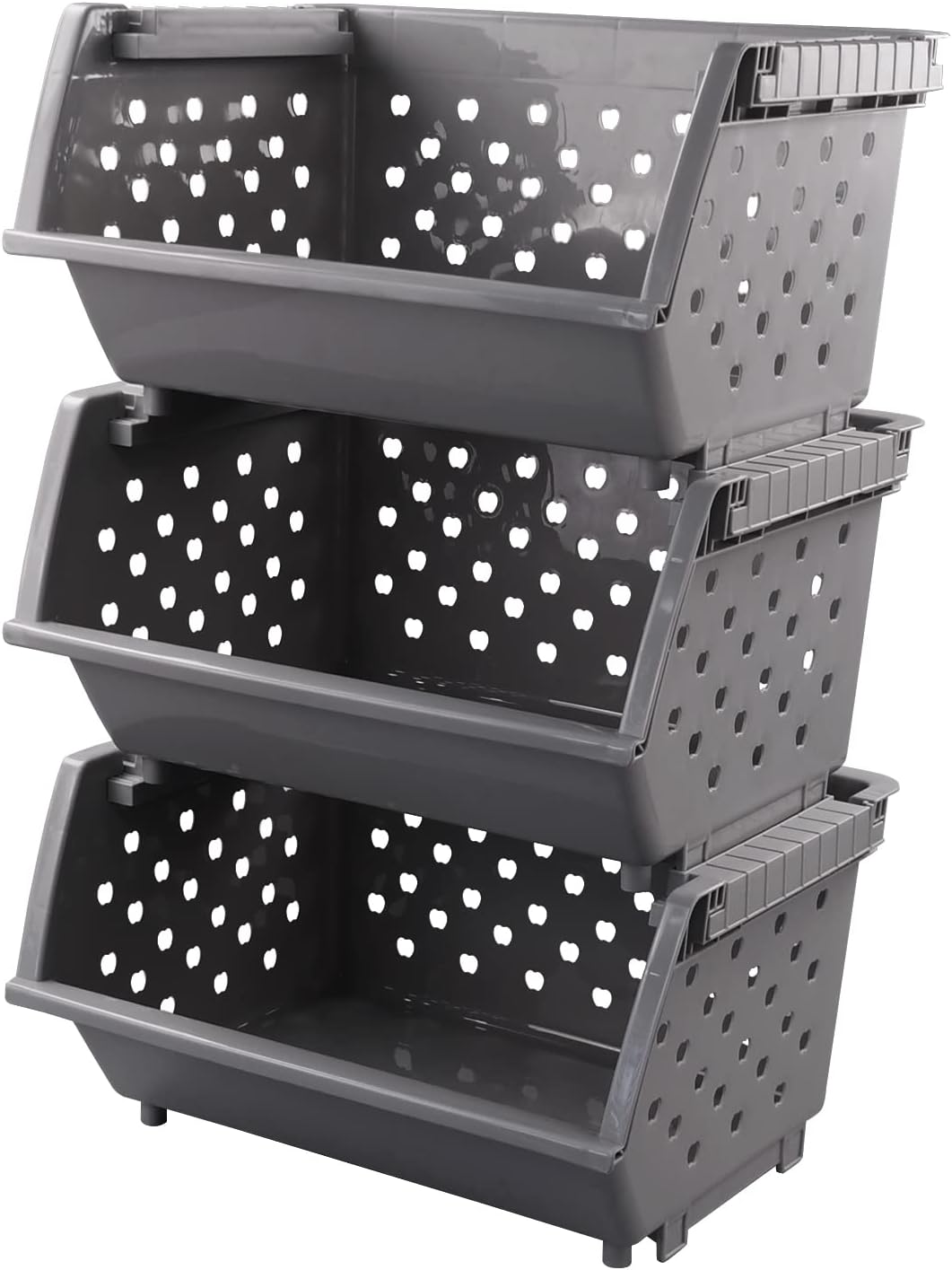 Buyitt 3-Pack Plastic Stackable Storage Baskets, Stacking Organizer Basket Pack of 2