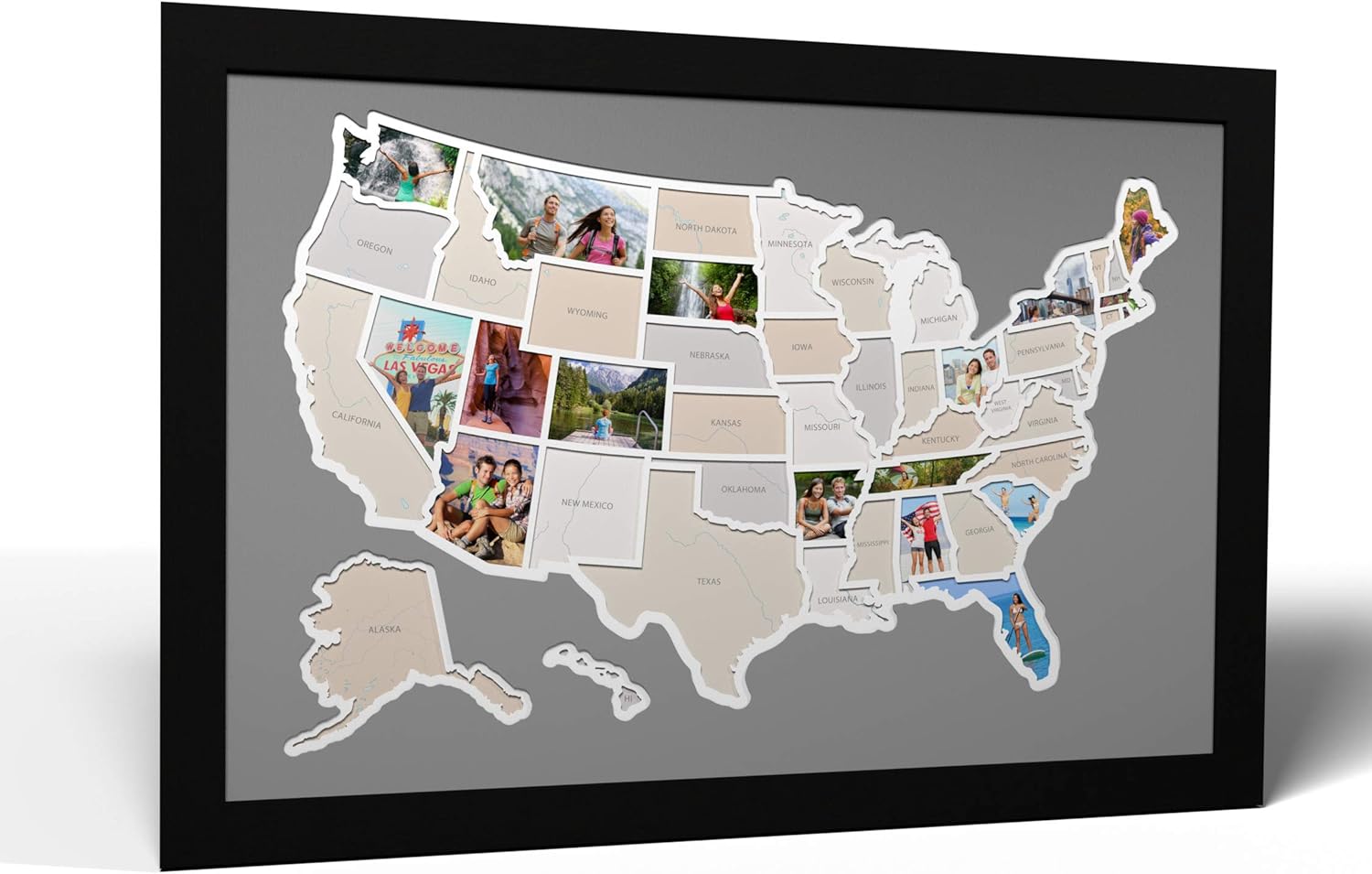 Thunder Bunny Labs 50 States USA Photo Map - Frame Optional - Made in America (Printed Map, Black Frame)