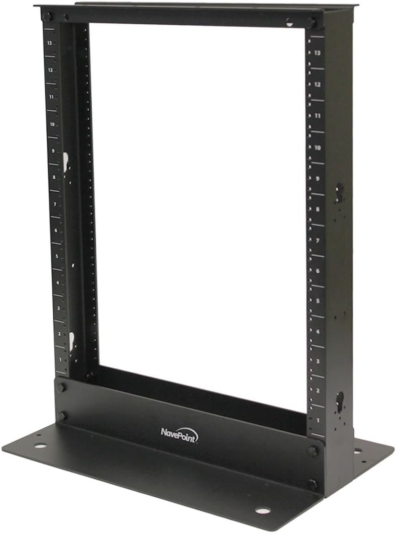 NavePoint 13U 2 Post Open Frame Server Networking Rack Threaded Hole Cable Management Blk