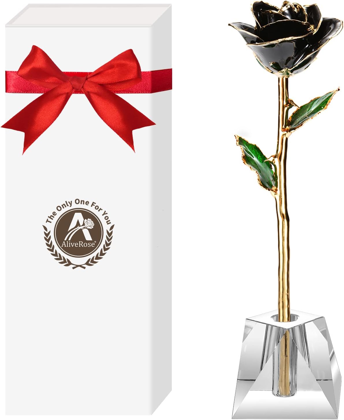 AliveRose Anniversary Rose Gift for Wife,24k Gold Real Rose Gift for her, Long Stem Rose Made from Real Gold Rose for Valentines Mothers Day Birthday (Peach Pink with Crystal Vase)