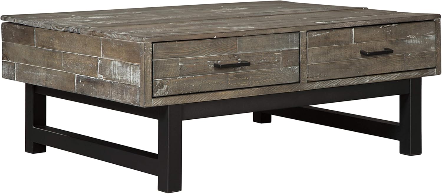Signature Design by Ashley Mondoro Industrial Square End Table, Gray Brown & Black