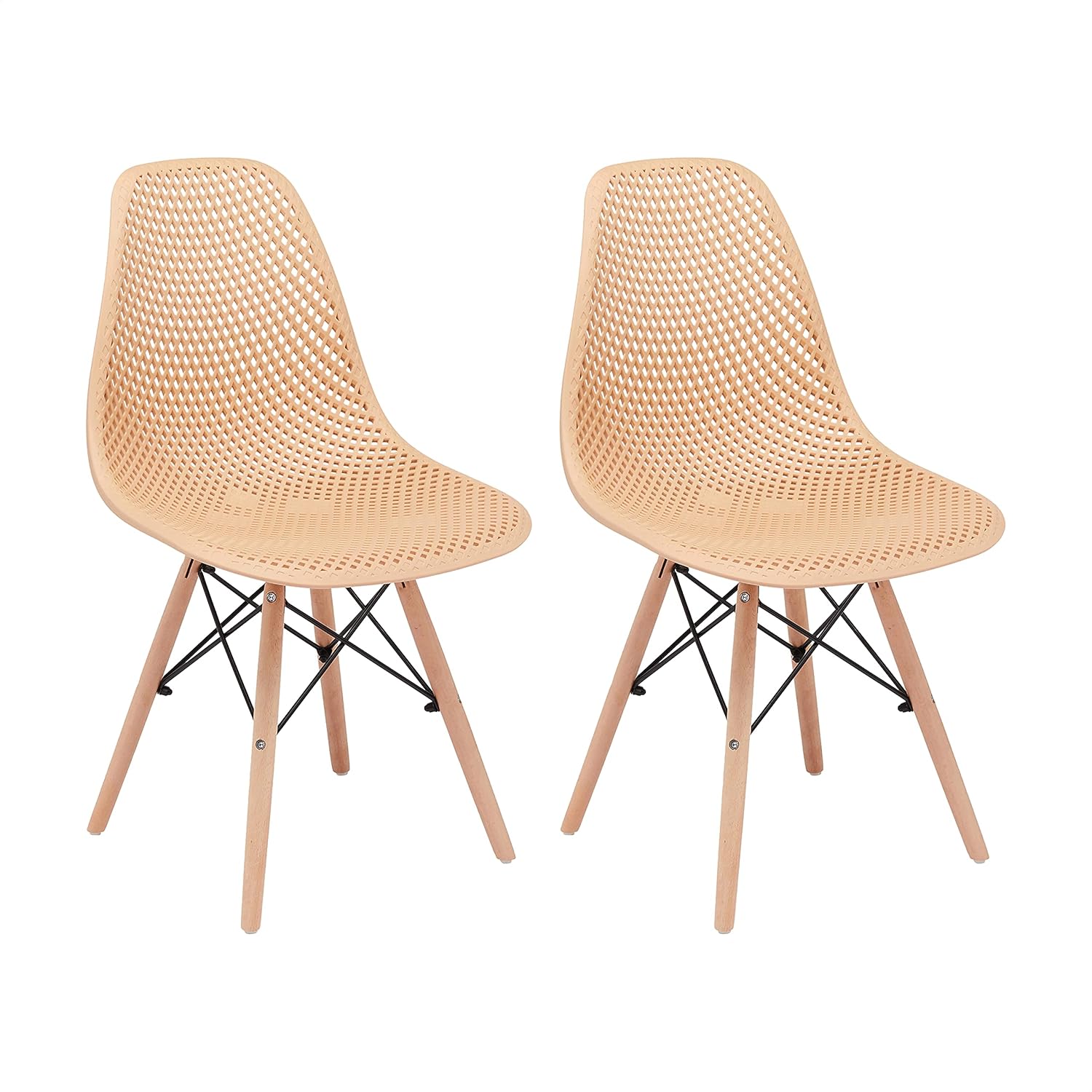 CangLong Dining Mid Century Modern DSW Hollow Back Design Plastic Shell Armless Side Chair with Beech Wood Legs, set of 1, Grey 1