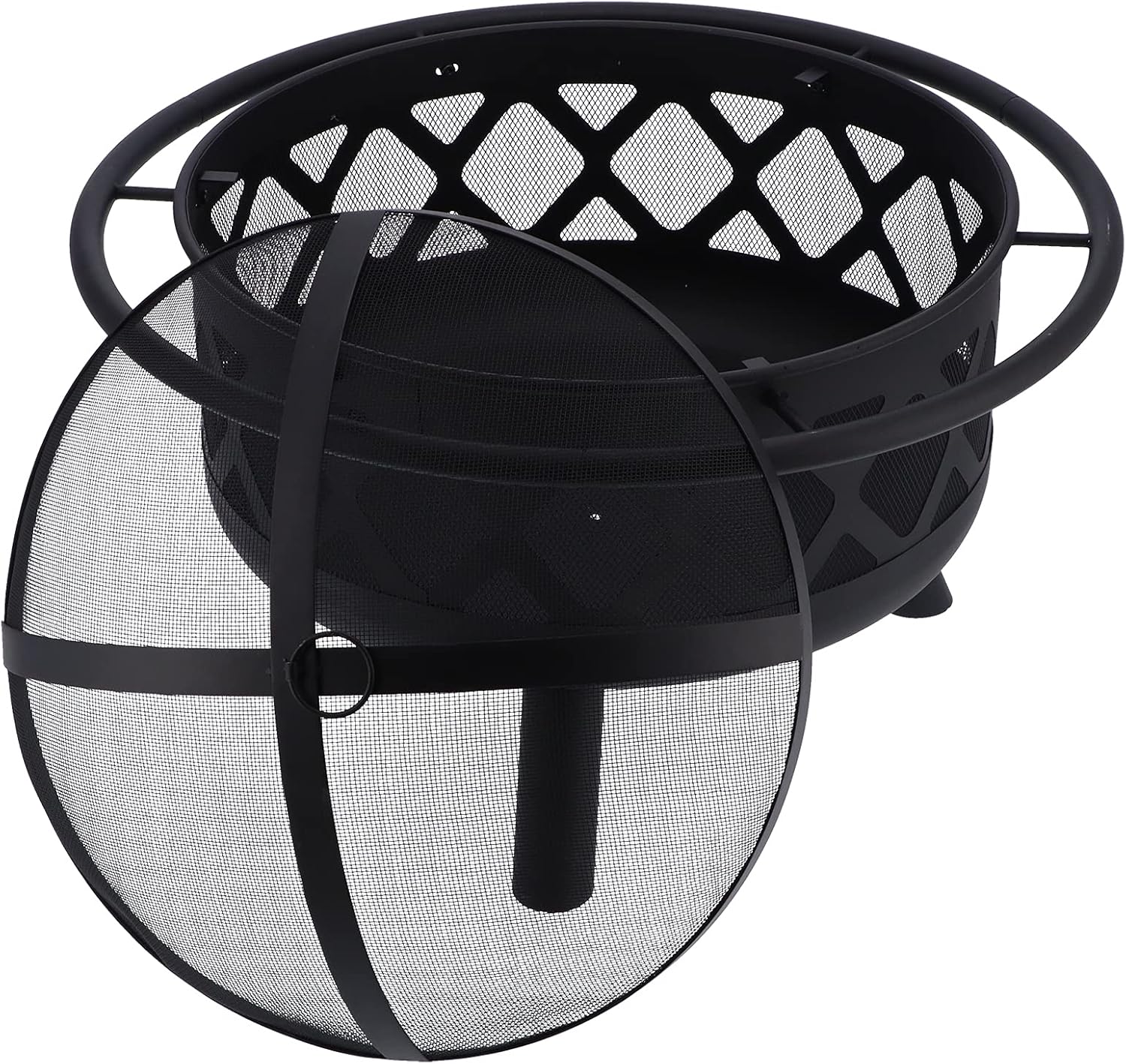 Zerone Outdoor Fire Pit 30 Inch Large Bonfire Pit Wood Burning Firepit Bowl with Spark Screen, Poker, and Round Fireplace Cover,Camping BBQ Grill for Patio & Backyard Outside