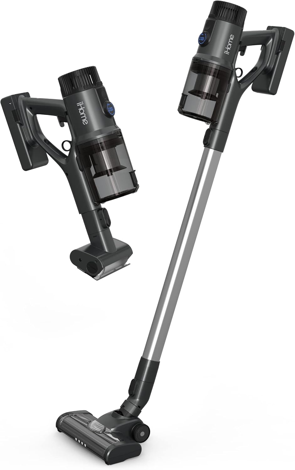 iHome StickVac Cordless Vacuum Cleaner 4-in-1 Stick Vacuum Up to 60 Min Runtime 24,000 PA 400W Motor Ultra Powerful Suction, LED Lights, Converts to Hand Vacuum, LCD Display, Pet Hair