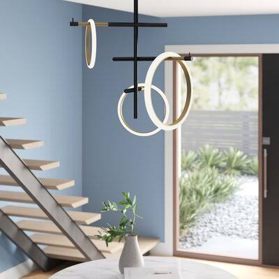 Aisling 3 - Light Unique Geometric LED Chandelier Wade Logan Finish: Black