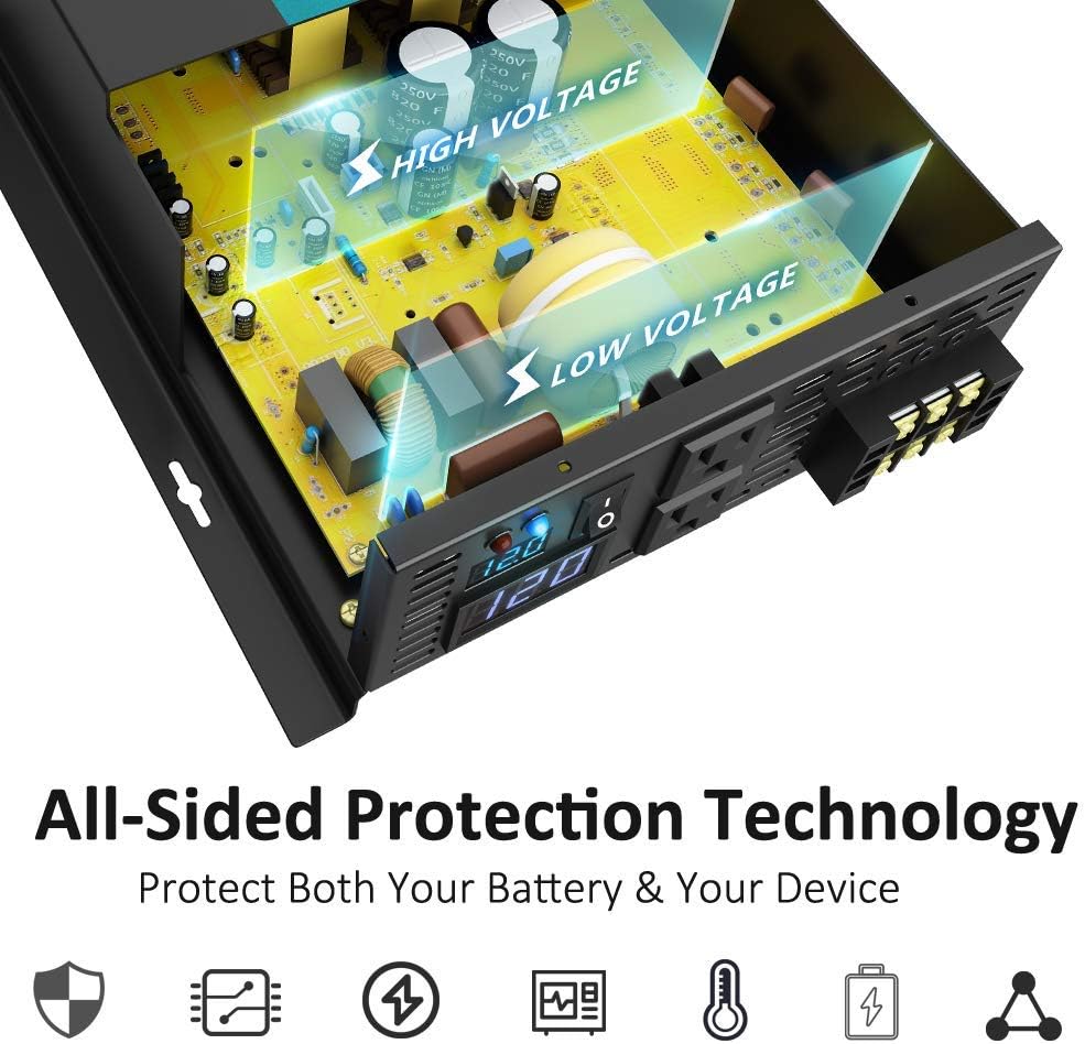 WZRELB 4000W 12V Dc to 120V AC Pure Sine Wave Solar Power Inverter