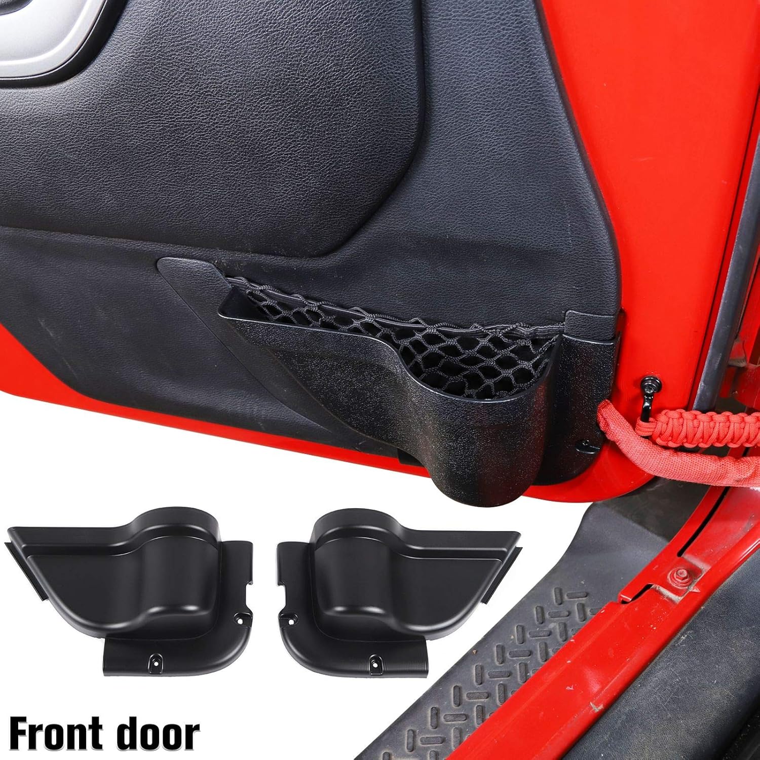 RT-TCZ Front Rear Door Storage Pockets Door Side Insert Organizer Box for Jeep Wrangler 2011-2018 JK JKU 4 Door Interior Storage Expansion Accessories Black 4PCS Pack of 2