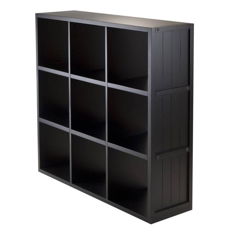 Pemberly Row 3x3 Shelf with Wainscoting Panel in Black