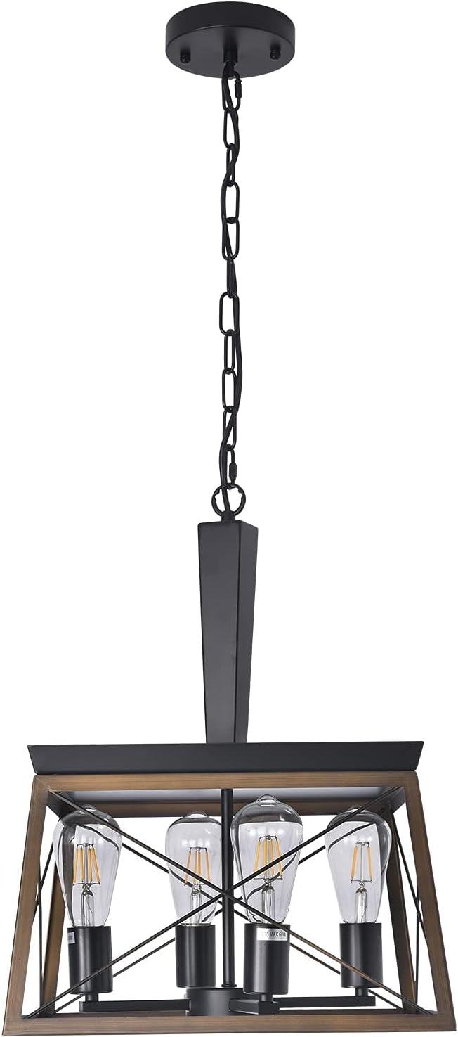 Poiaeusant, 5Lights Black & White Oak Rectangular Linear Farmhouse Island Light Kitchen Lighting Fixture for Kitchen Dining Room Hallway Warehouse (Bulb not Included )