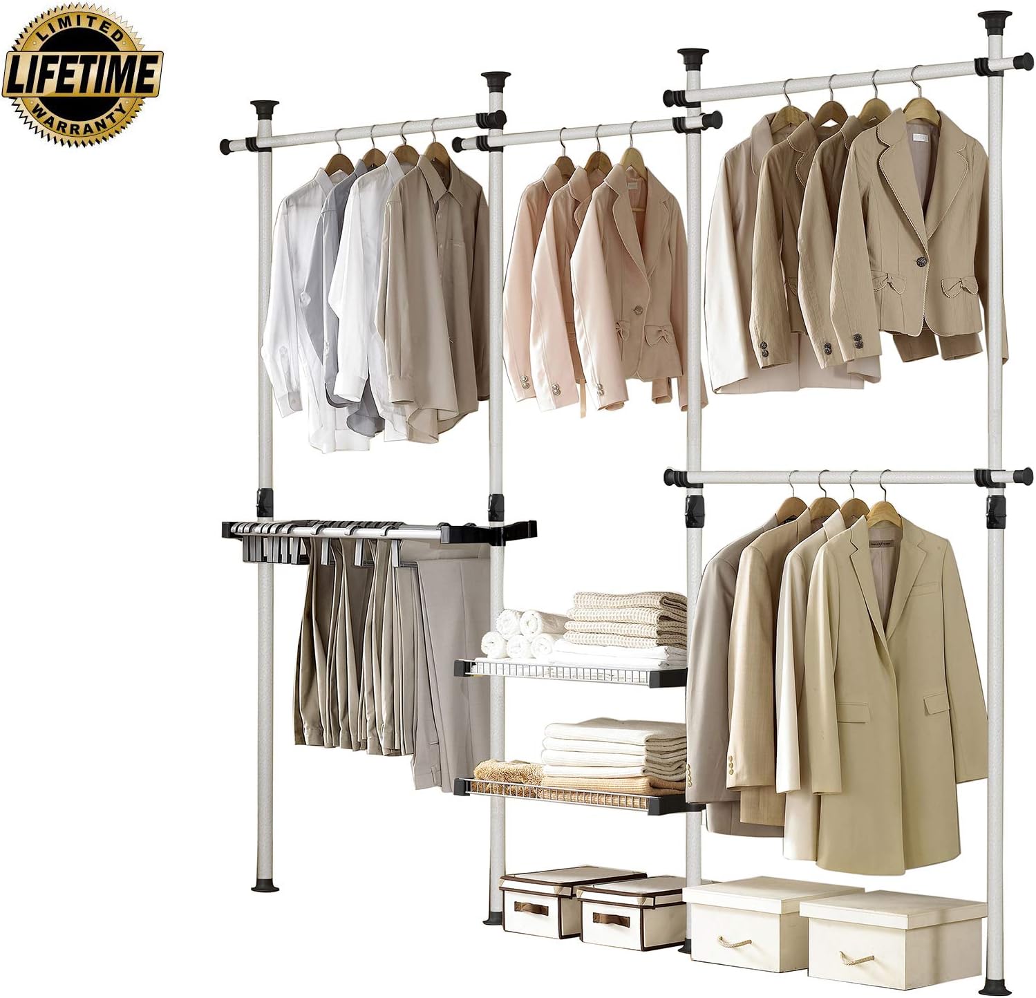 PRINCE HANGER, Deluxe Pants & Shelf Hanger, Clothing Rack, Clothes Organizer, Pants Hanger, Freestanding, Tension Rod, Heavy Duty, PHUS-0052, Made in Korea