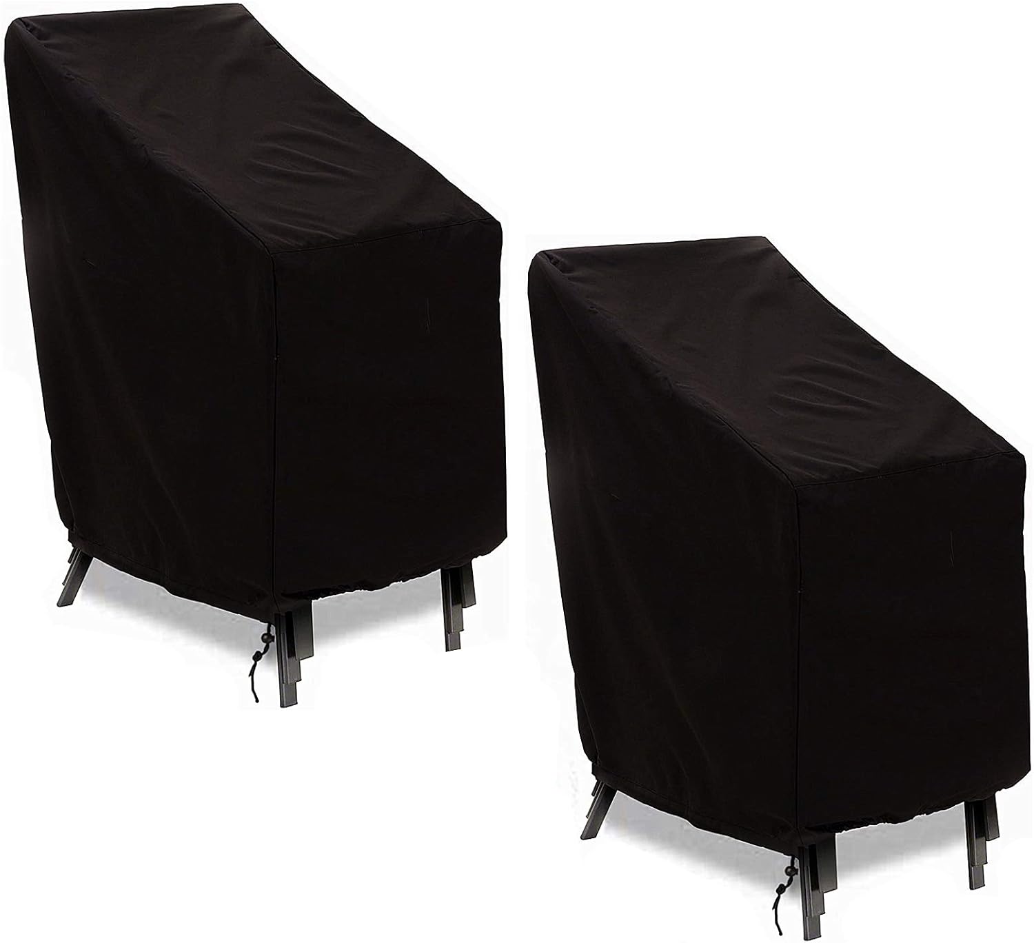 Outdoor Garden Chair Cover 2 Packs, High Back Patio Stacking Chair Covers, Water-Resistant, Anti-UV, Snow Dust Wind-Proof, Tear-Proof, Anti-Fading Furniture Cover, Black (47