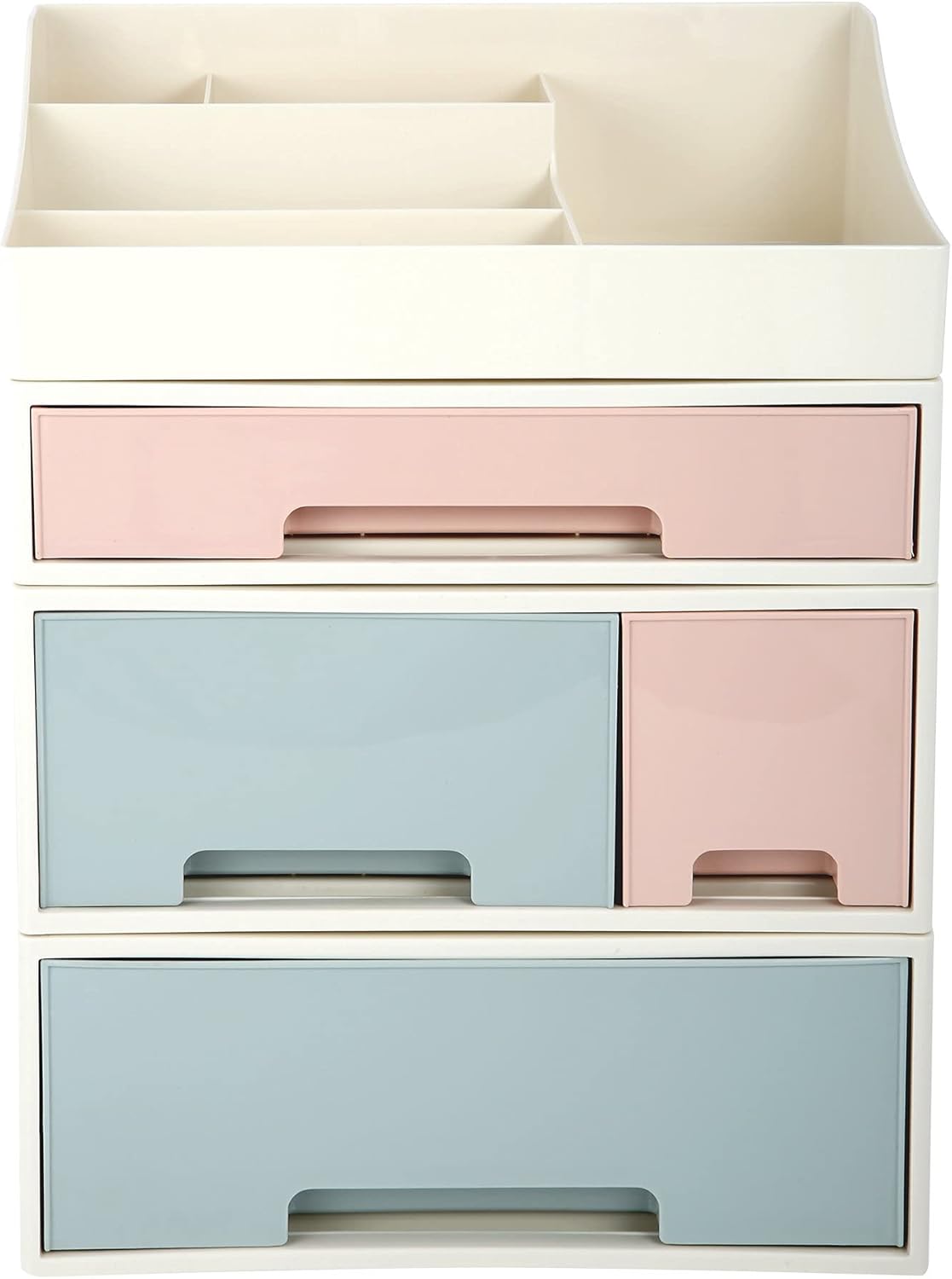 Makeup Organizer, Cosmetic Storage Box, ROSELIFE [TADF-03] Desktop Stationery, Remote Control Storage Box, Kitchen Spices Organizer Box, 4 Pieces 5 Drawers, 5 Slots, Blue, Pink and Green Assortment Pack of 2