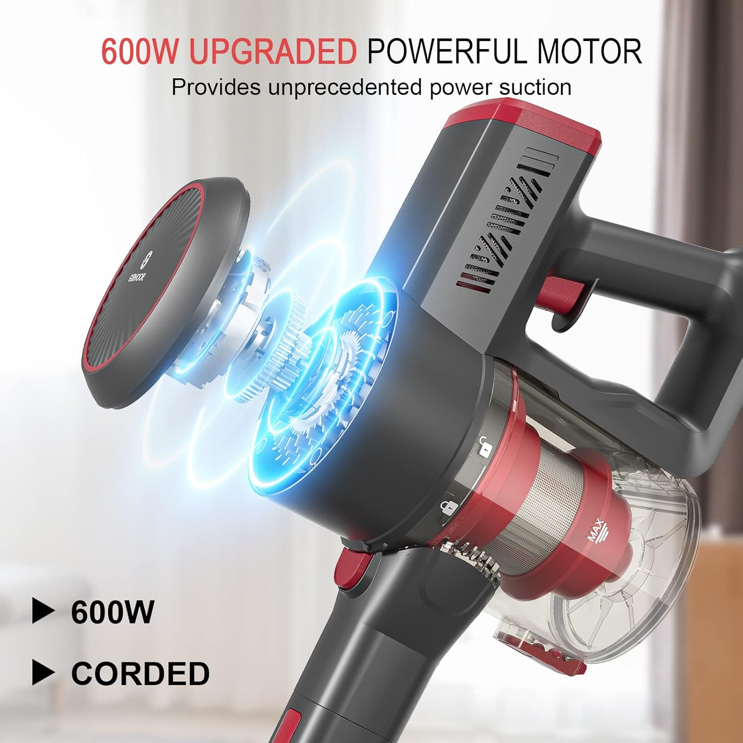 Vacuum Cleaner, 600W Powerful 20KPA Suction Stick Vacuum Cleaner with LED Floor Head, Self-Standing &Multi-Tool, Lightweight Handheld Vacuum for Hardwood G165