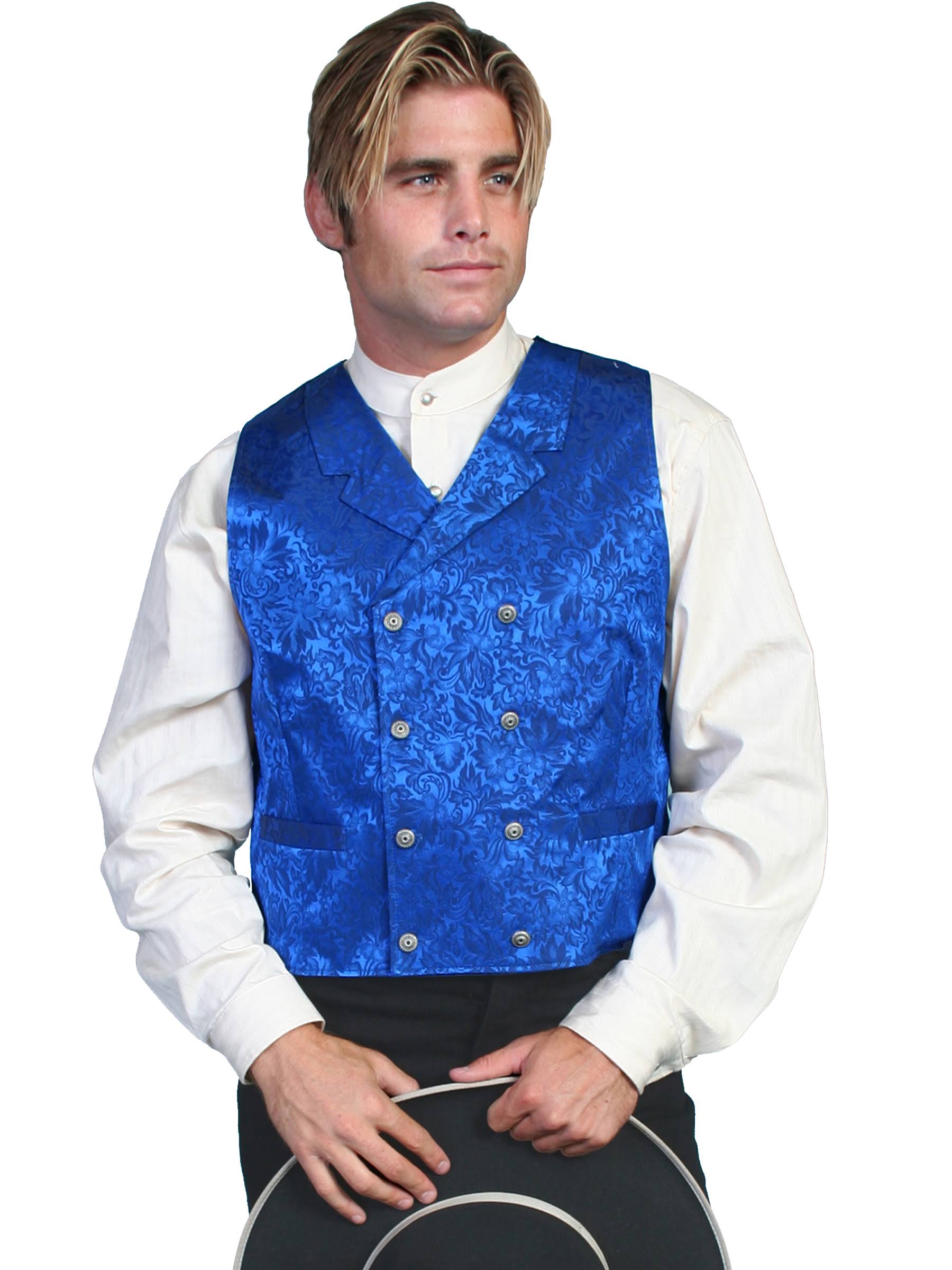Scully Elegant Silk Jacquard Vest - Royal Blue