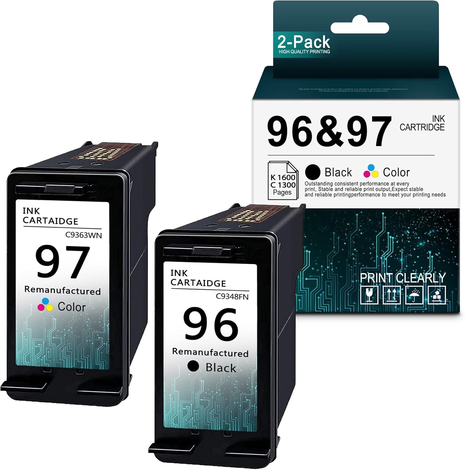 KebenShop Compatible 96 | C9348FN & 97 | C9363WN Remanufactured Ink Cartridge Replacement for HP Officejet 7310 7210 7410 Deskjet 9800 6988 6980 6940 6840 Printer (1Black+1Tri-Color,2-Pack) Pack of 2
