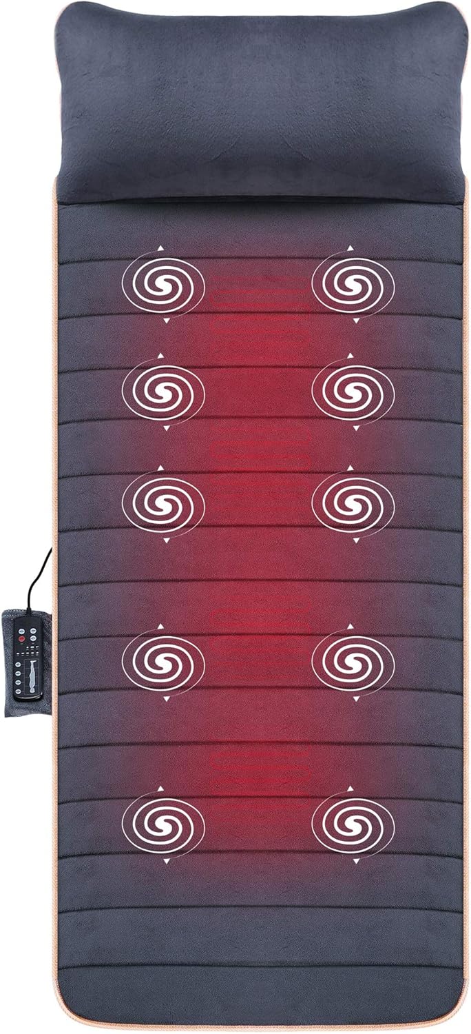 Snailax Massage Mat with 10 Vibrating Motors and 4 Therapy Heating pad Full Body Massager Cushion for Relieving Back Lumbar Leg Snailax