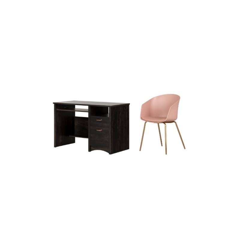 South Shore Gascony Rubbed Black Desk and 1 Flam Pink and Gold Chair Set