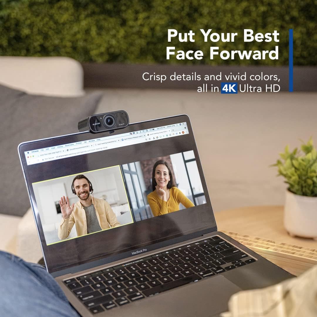 ELECOM 4K AI Auto-Tracking Webcam with Cover, 60fps, Dual Microphone, Ultra HD, Noise Cancelling, Auto Light Correction, Speaker Marking, 130-Degree Ultra Wide Angle,for Zoom/Google Meet and Streaming